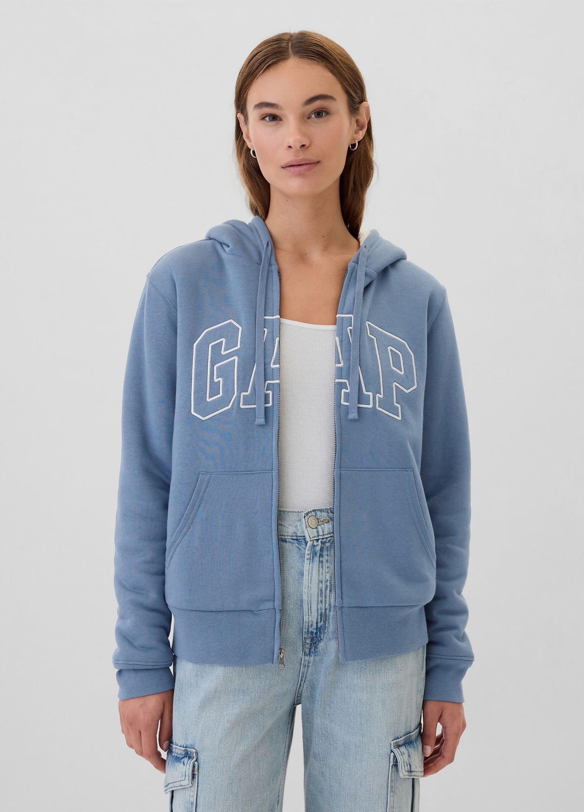 Full-zip con interno in sherpa e ricamo logo
