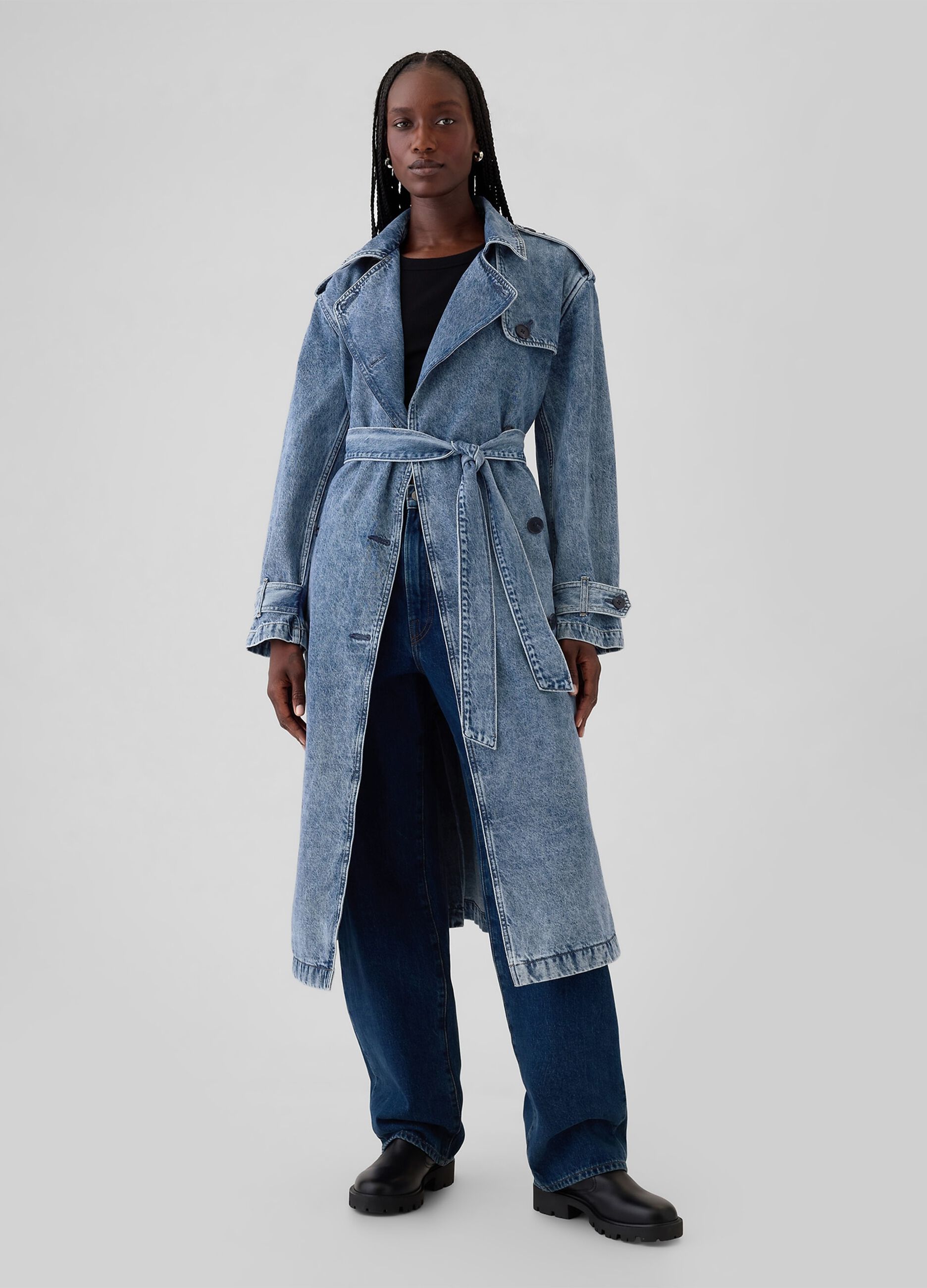 Trench lungo doppiopetto in denim