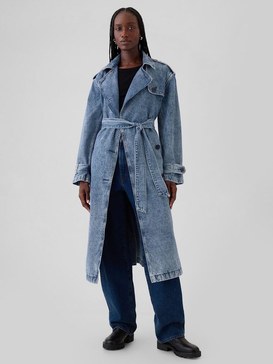Trench lungo doppiopetto in denim Donna_0