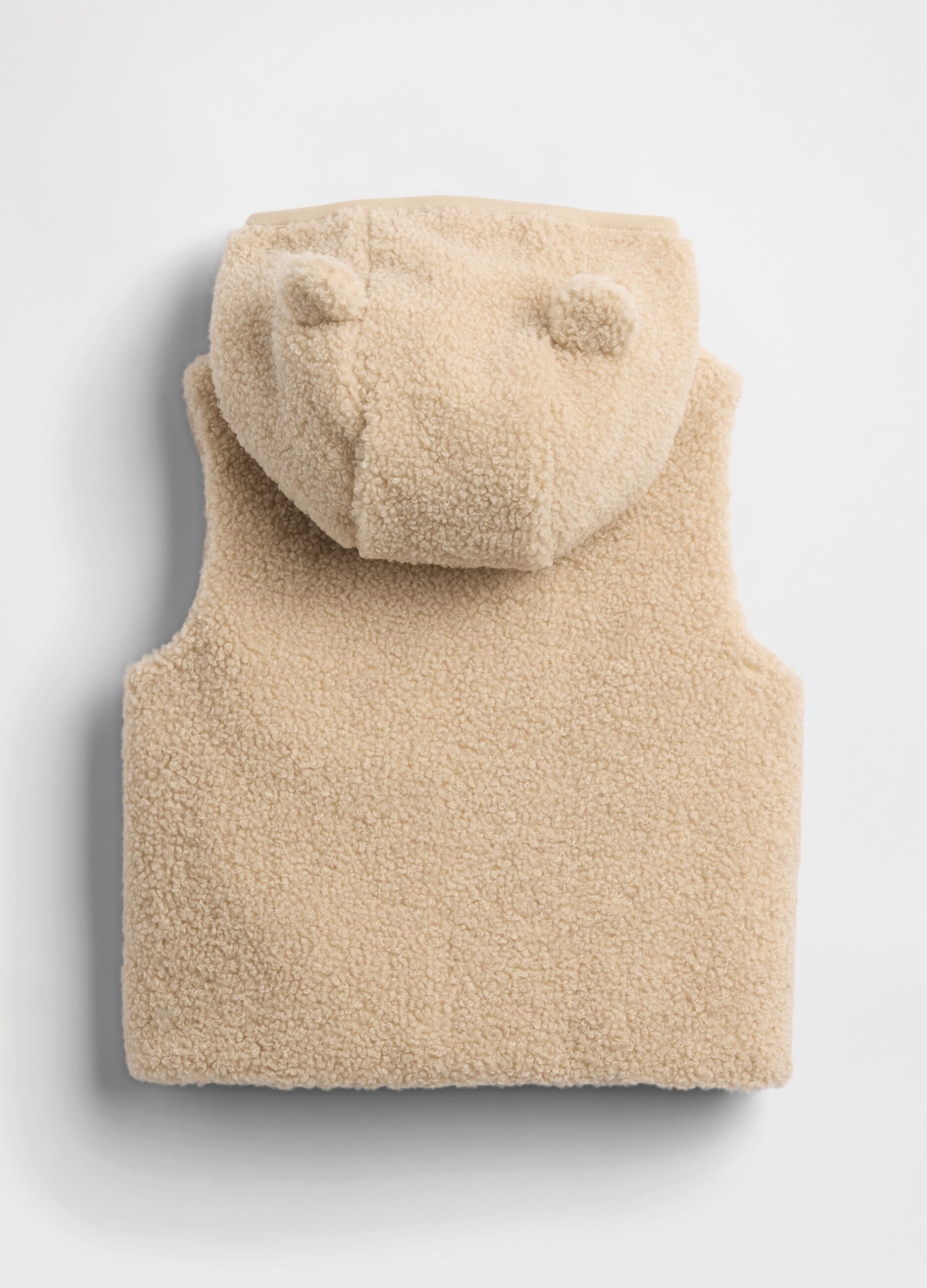 Gilet beige in tessuto sherpa con cappuccio_1