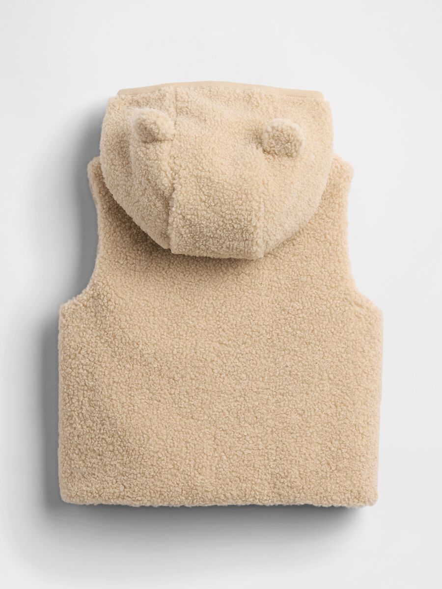 Gilet beige in tessuto sherpa con cappuccio Neonato_1