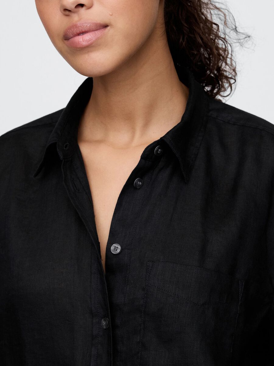 Camicia nera ampia in puro lino Gap Donna_3