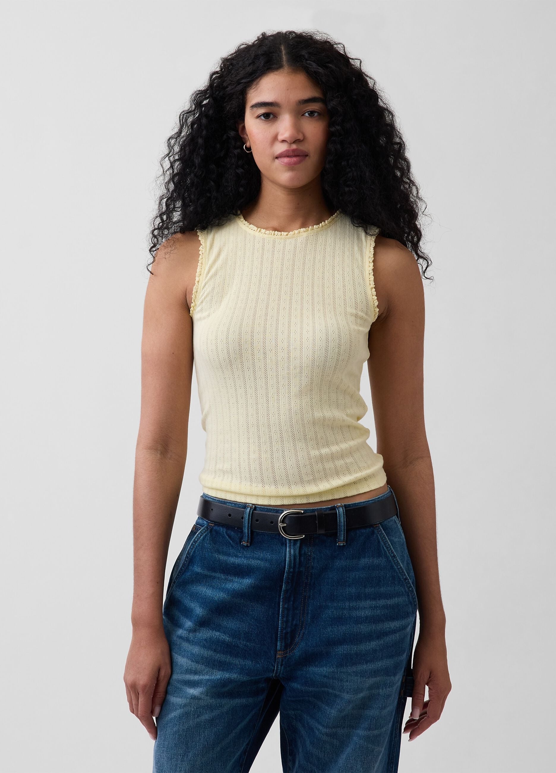 Tank top in misto cotone a costine