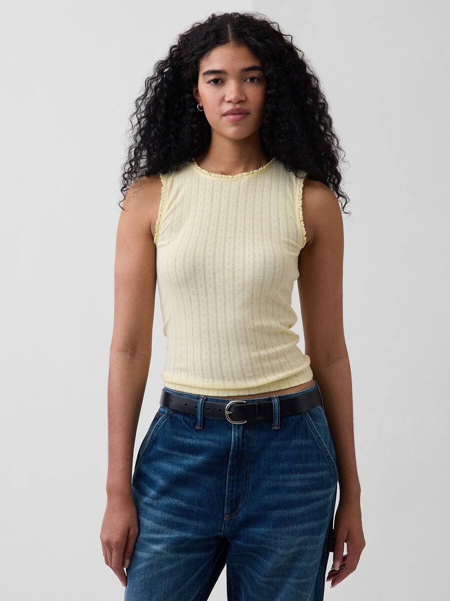 Tank top in misto cotone a costine Donna_0