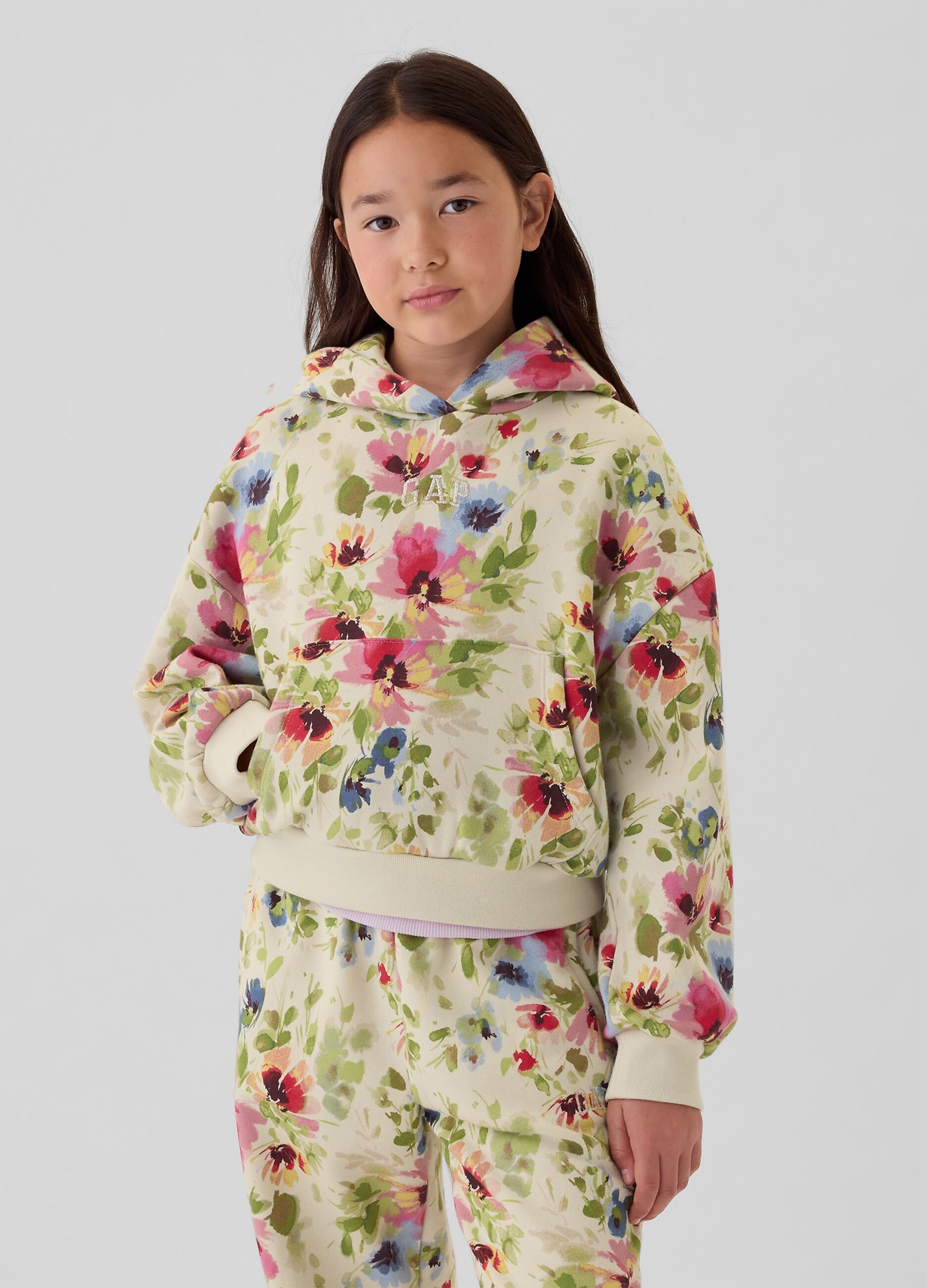 Felpa crop floreale con ricamo logo