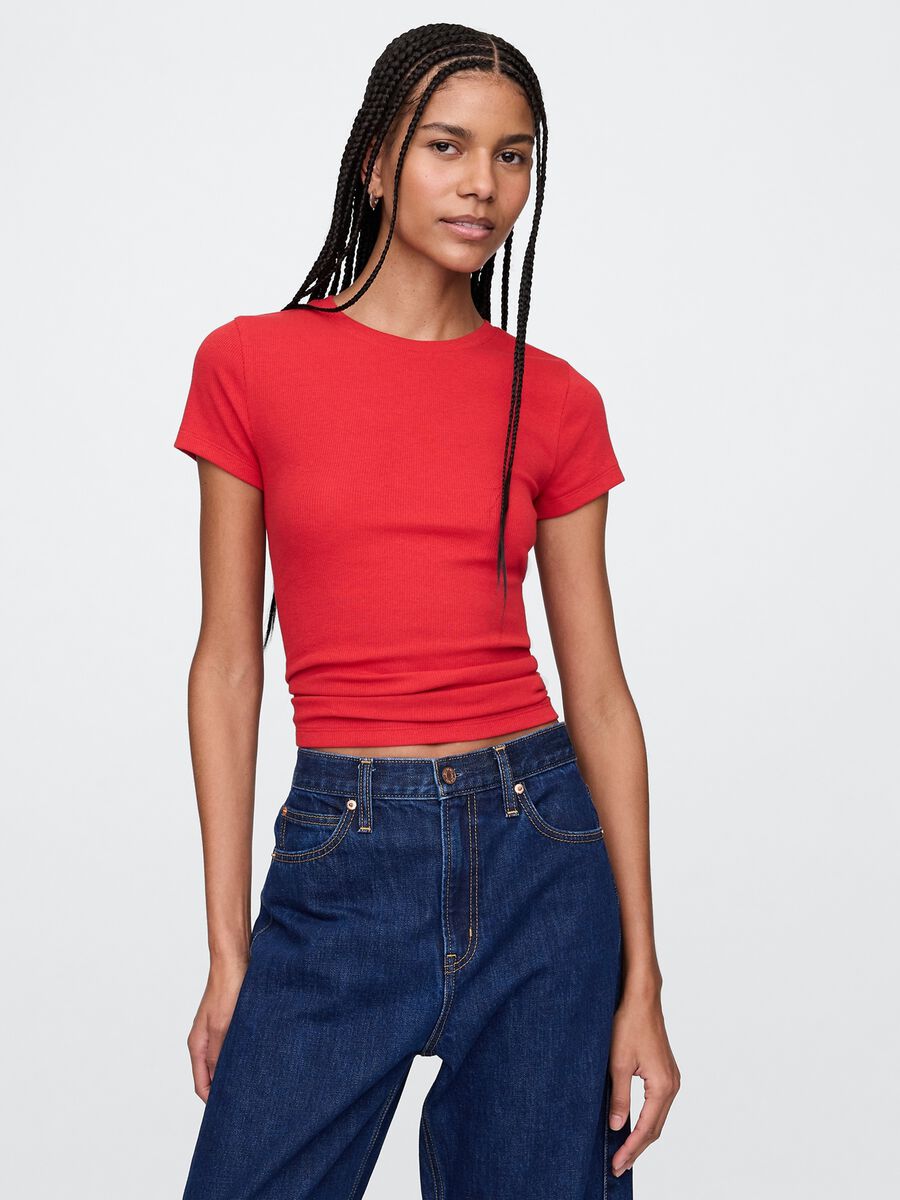 T-shirt slim fit in cotone a costine  Donna_0
