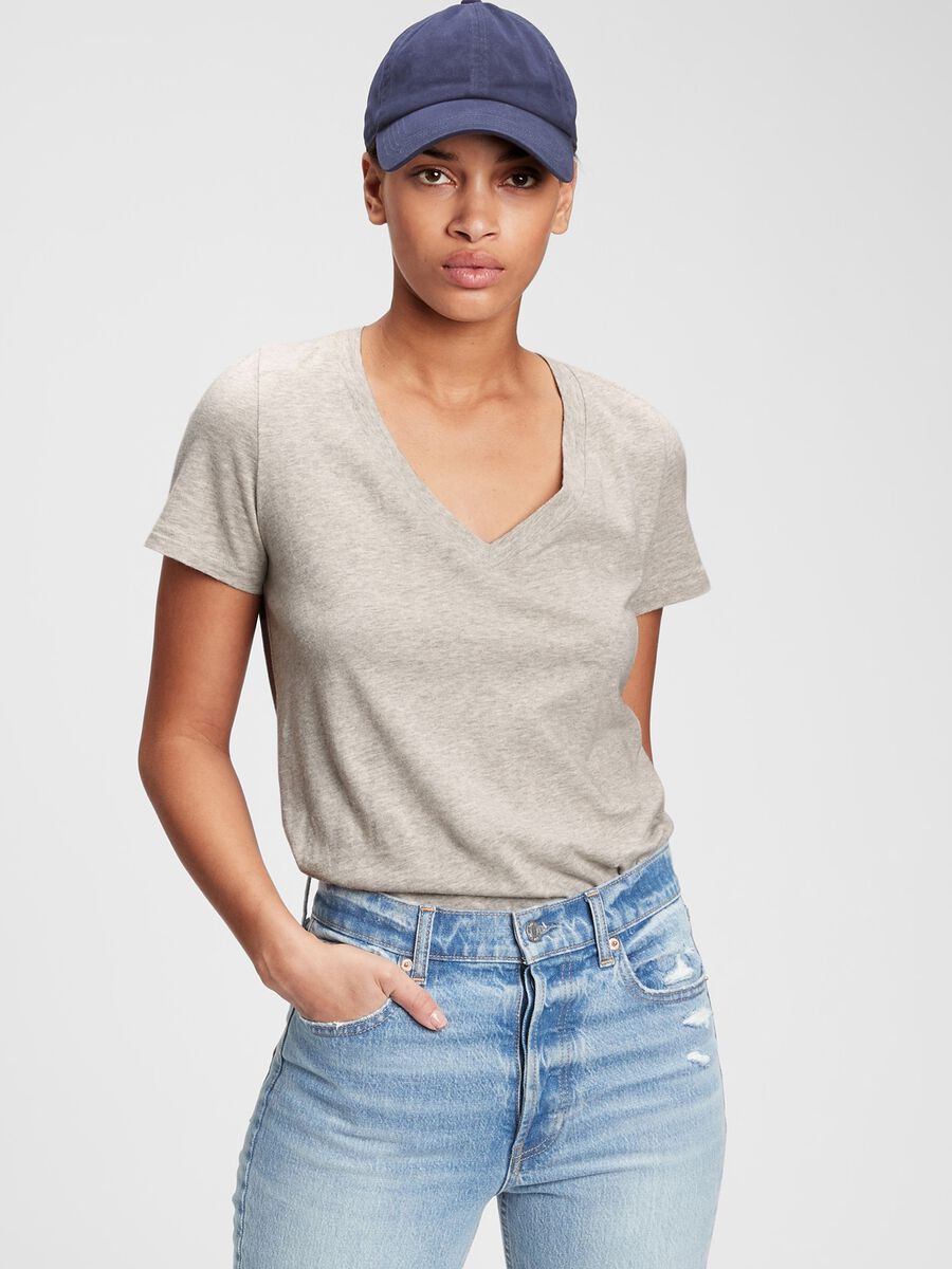 Mélange T-shirt with V neck Woman_0