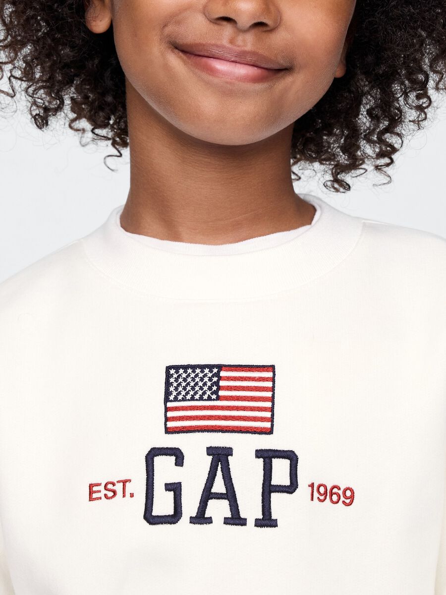 Felpa bianca GAP Kids con logo e stampa bandiera Bambina_3