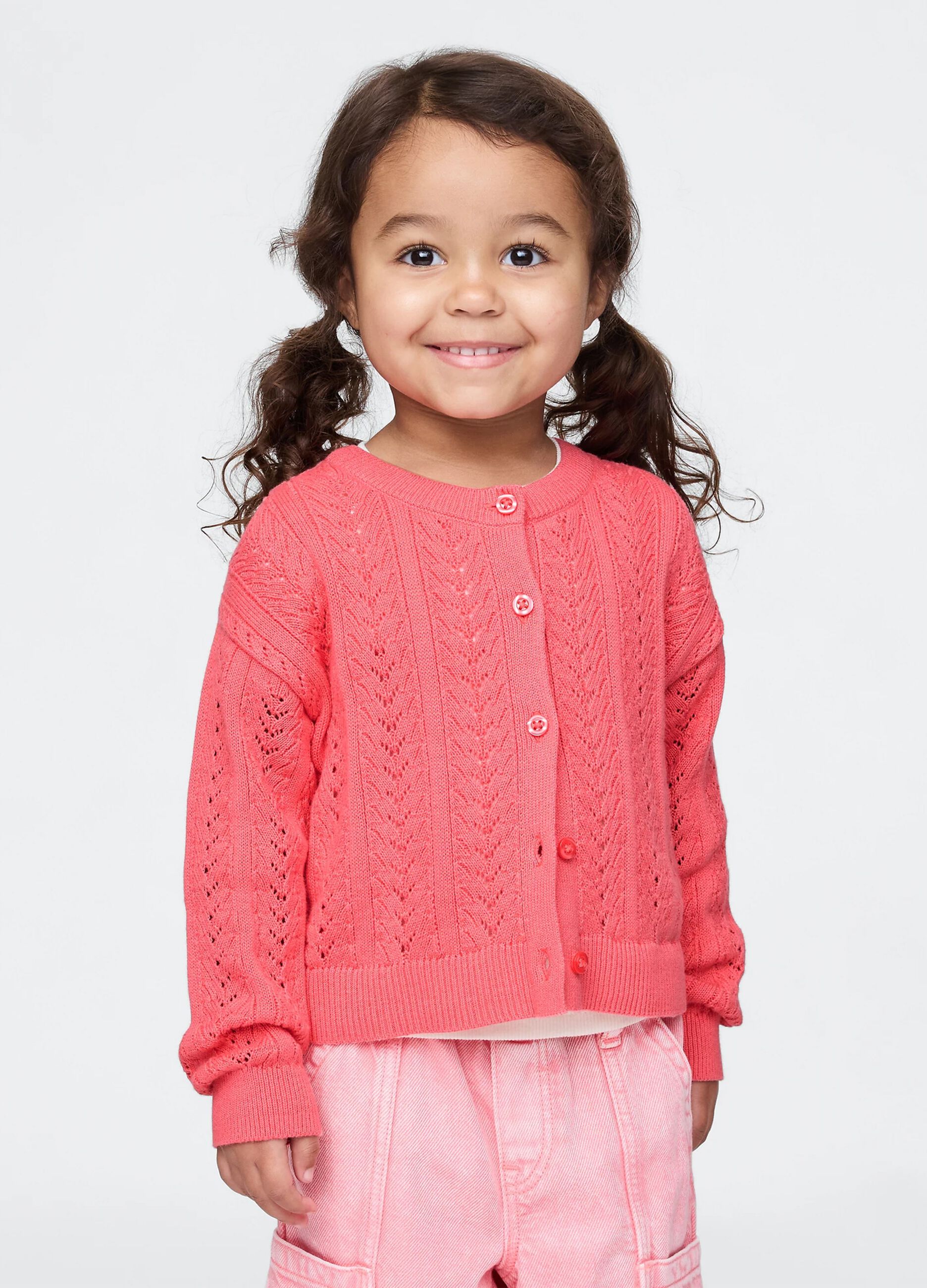 Cardigan rosa in cotone con motivo pointelle