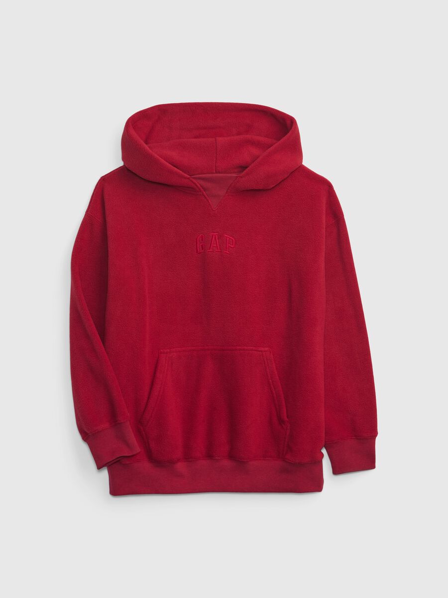 Fleece sweatshirt with hood and mini logo embroidery Boy_0