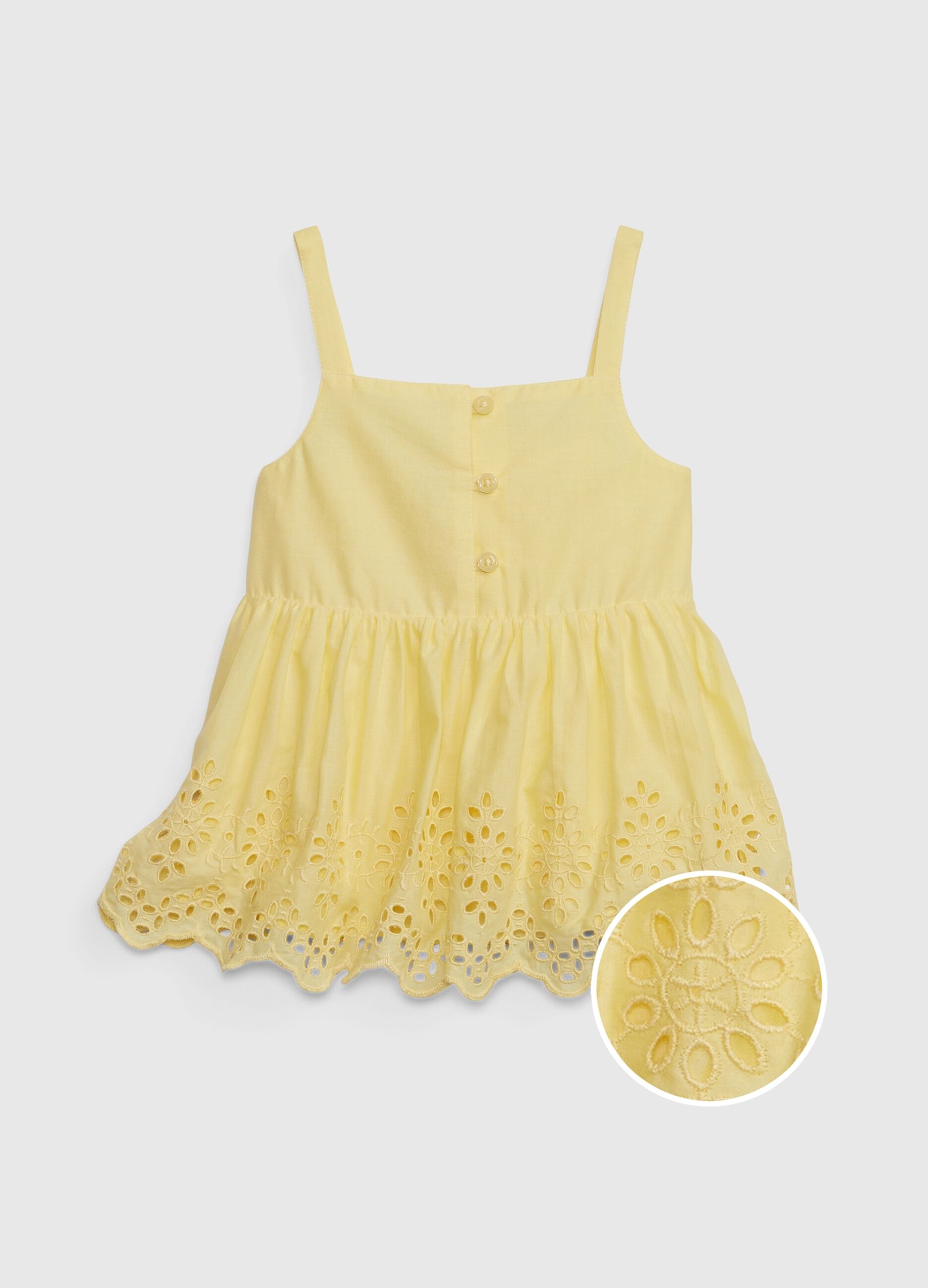 Tank top in broderie anglaise cotton.