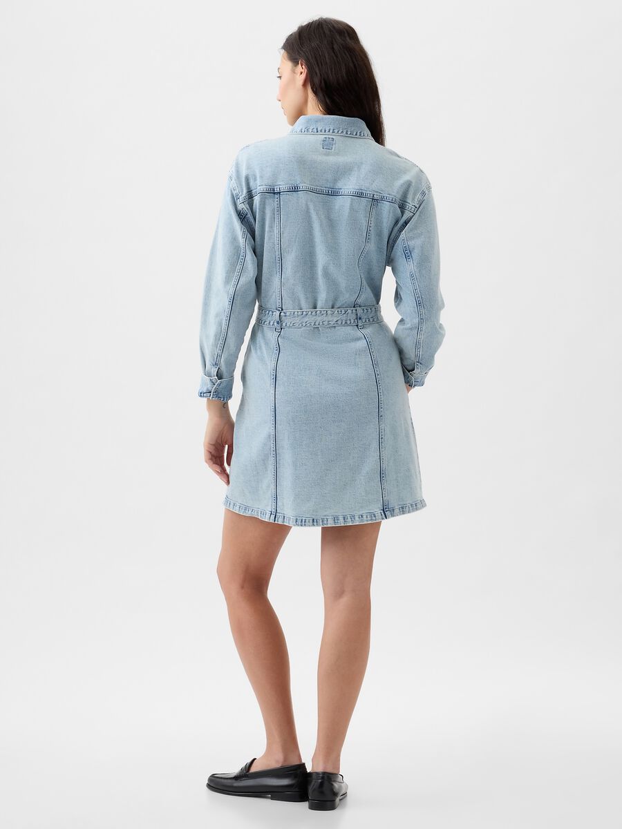 Vestito corto chemisier in denim con cintura Donna_4