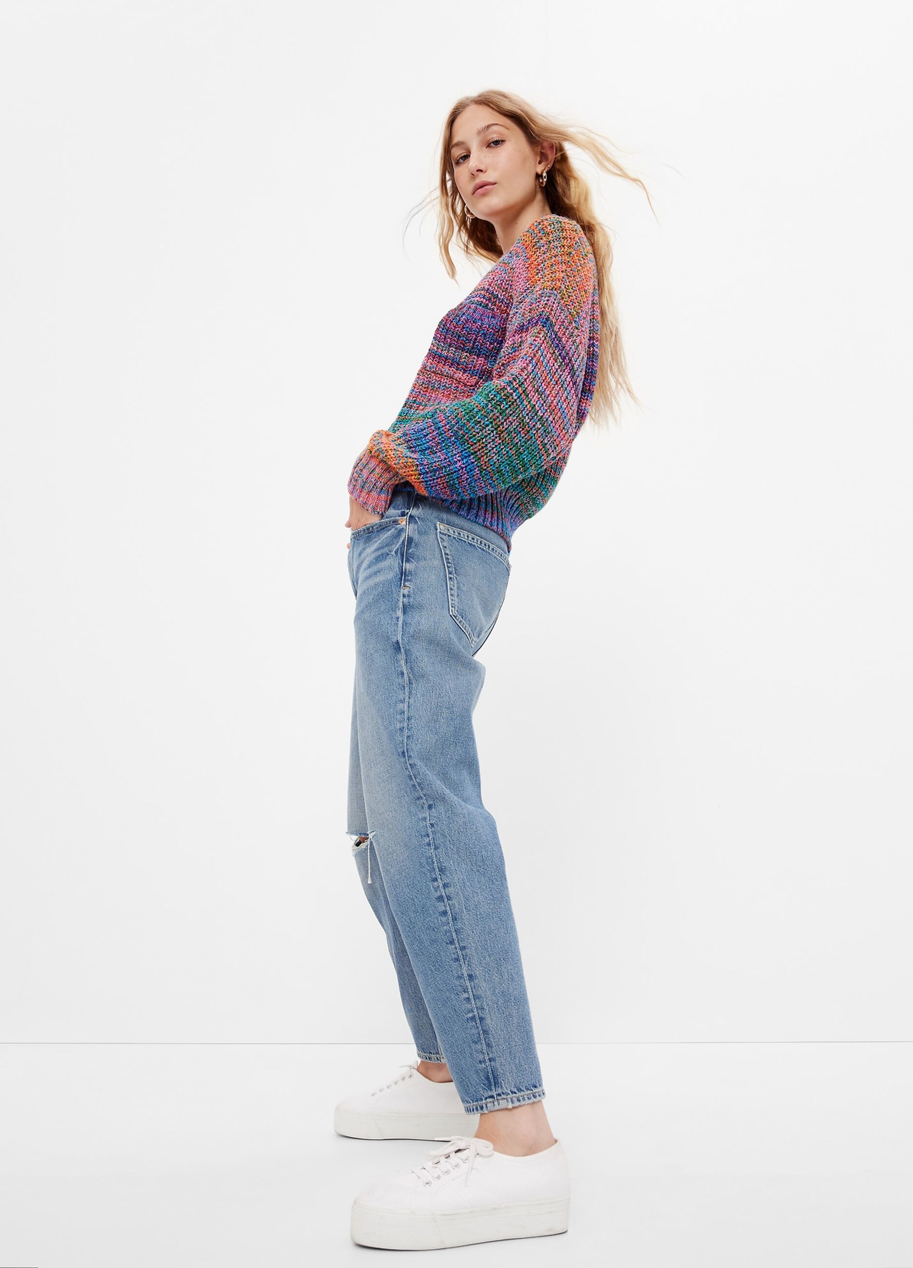 Oversize multi-colour pullover with pocket