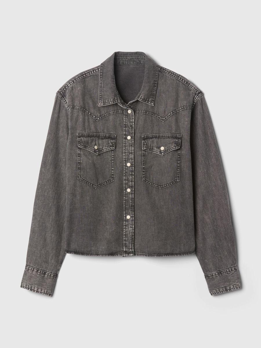 Camicia cropped western in denim Donna_3