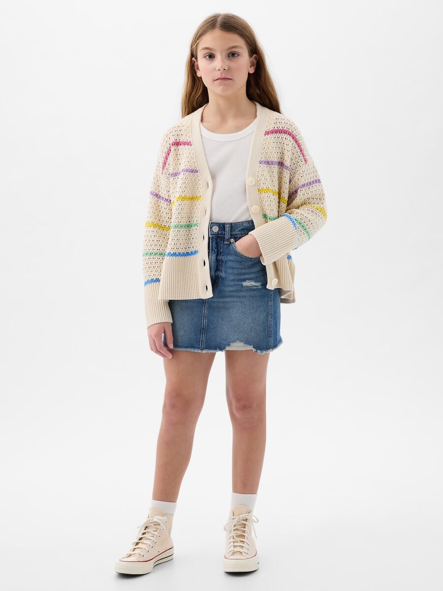 Cardigan with multicoloured striped pointelle stitch Girl_0