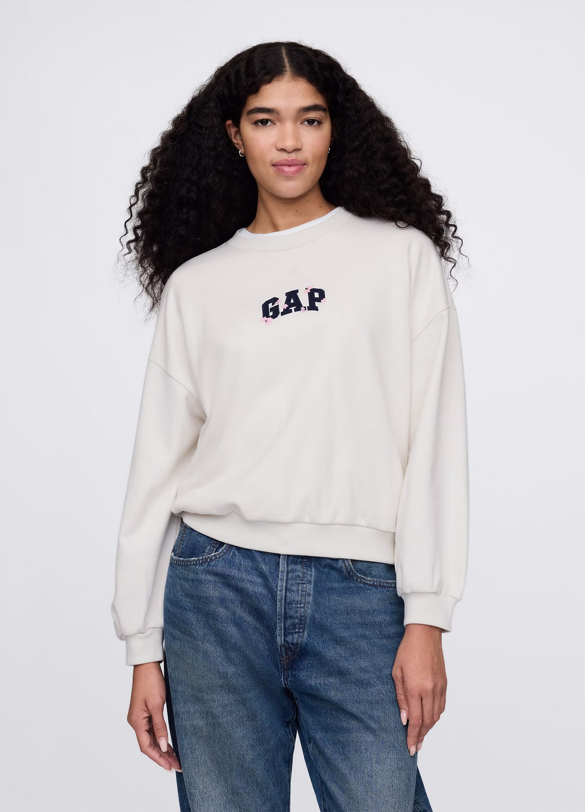 White sweatshirt with logo embroidery