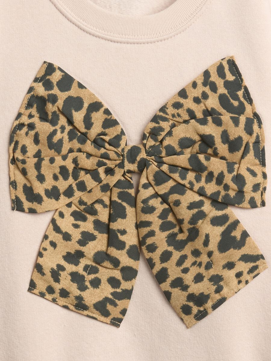 Felpa beige con fiocco leopardato Bambina_2