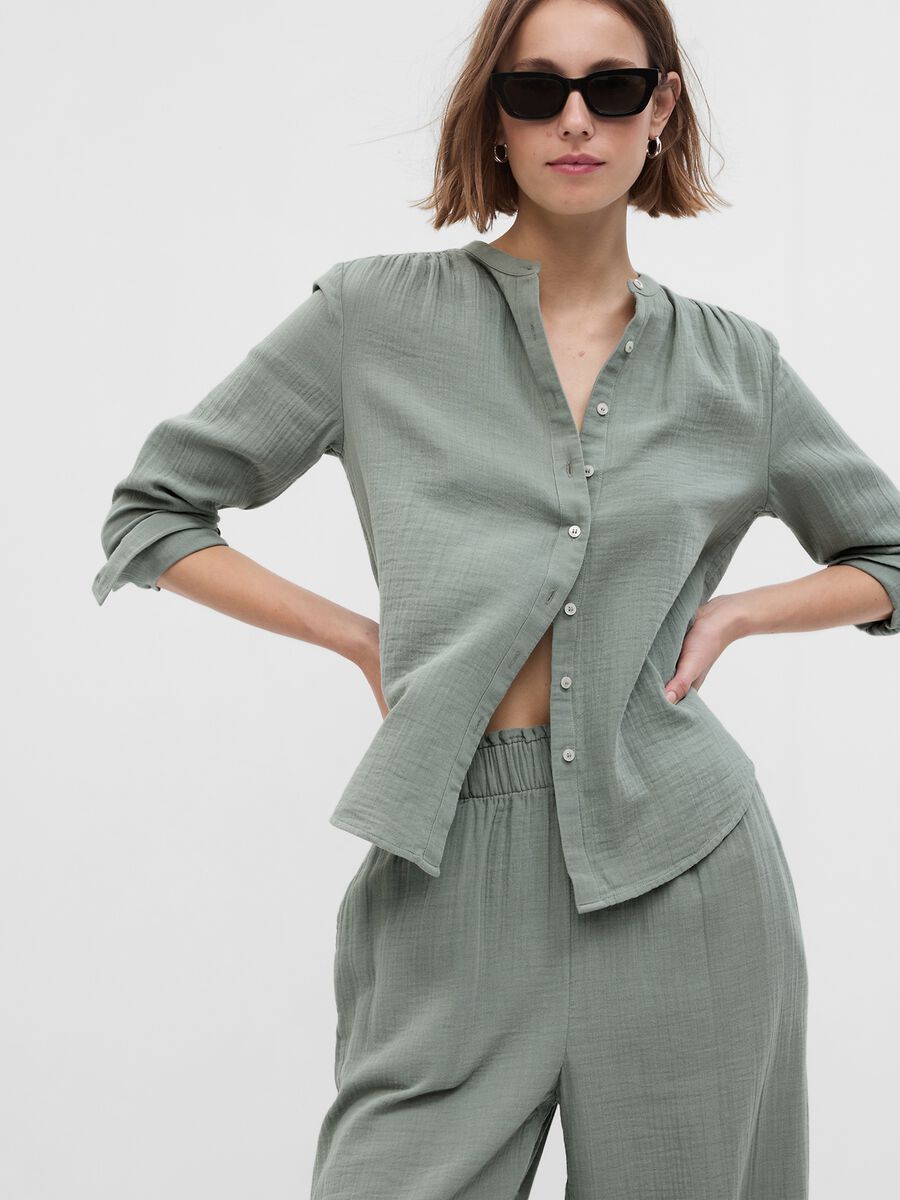 Crinkle-effect shirt with Mandarin collar Woman_0