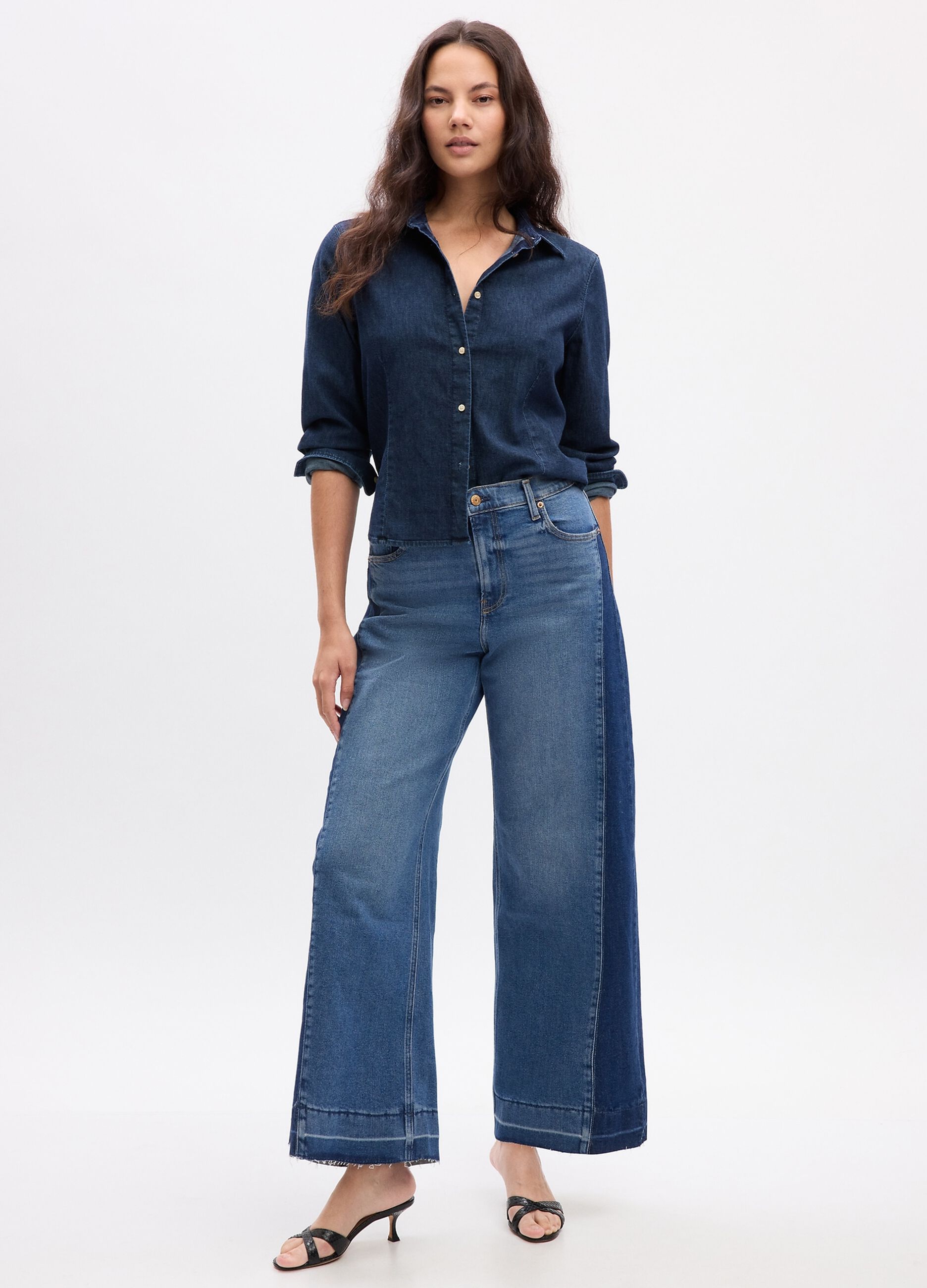 Two-tone, wide-leg jeans with high waist_3