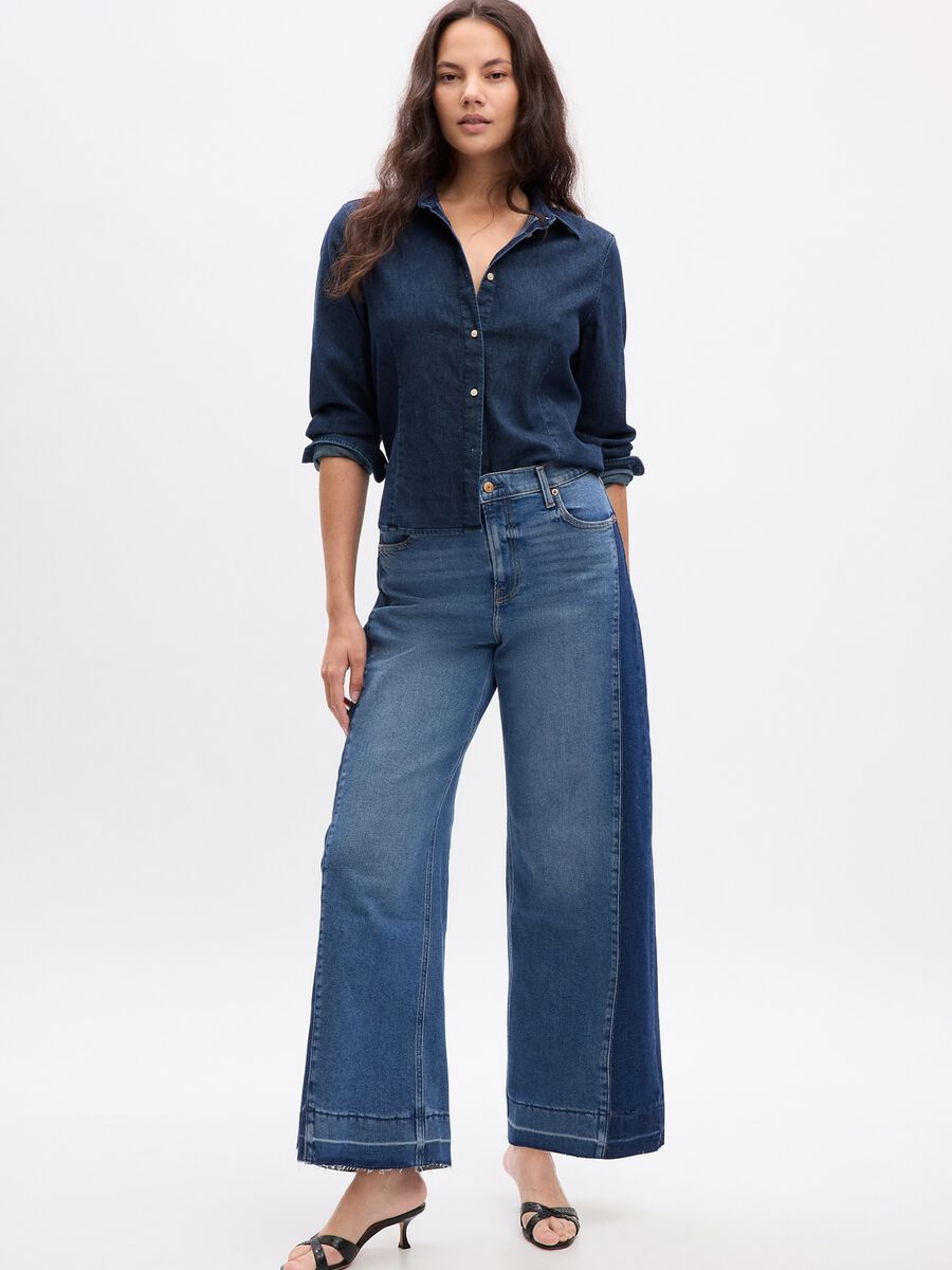 Two-tone, wide-leg jeans with high waist Woman_3