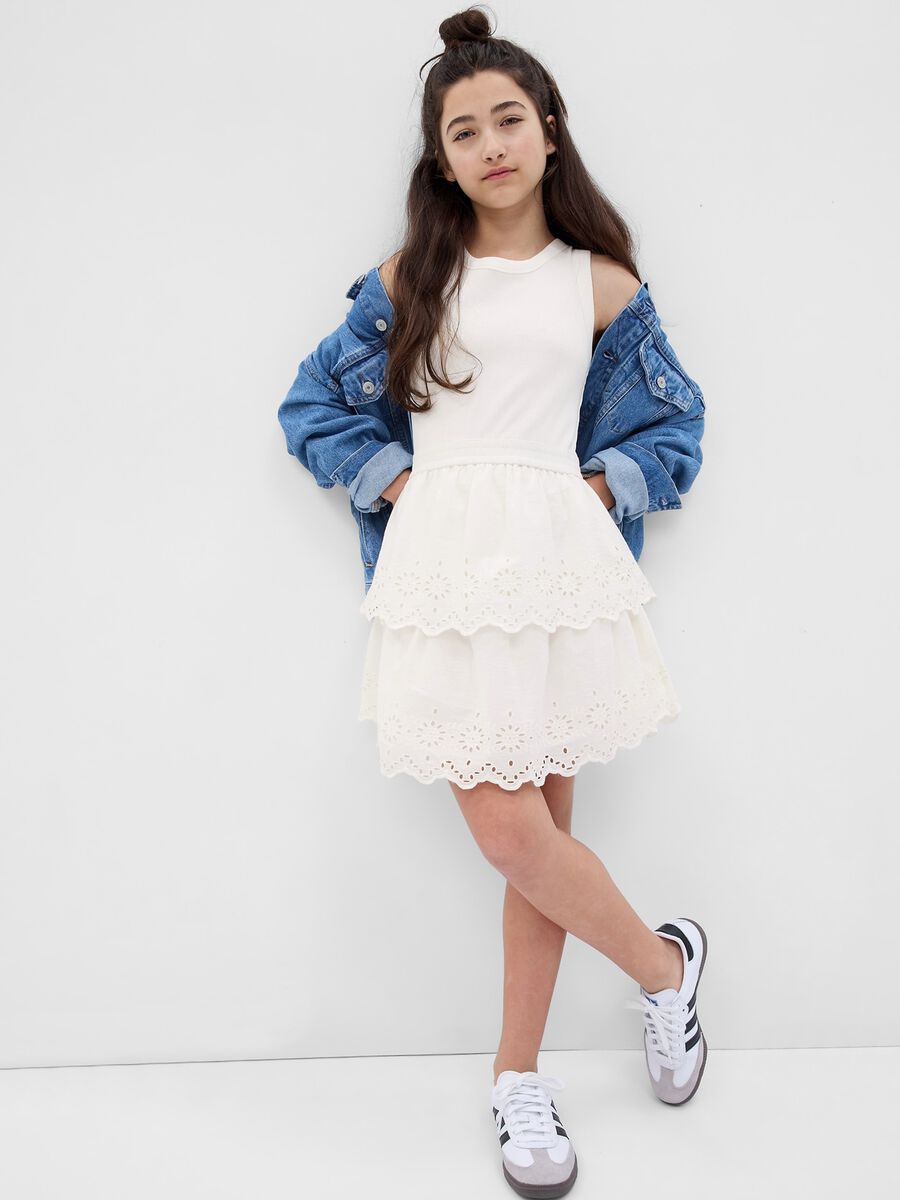Cotton dress with broderie anglaise skirt Girl_0