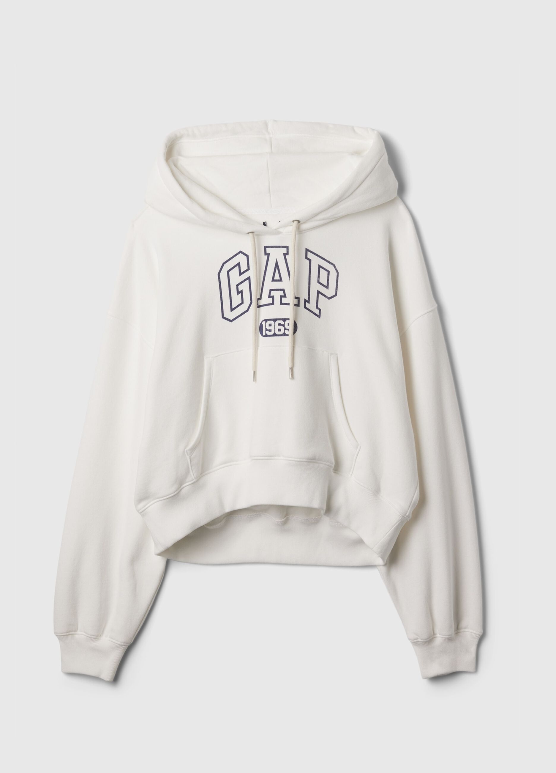Felpa crop con cappuccio stampa logo_2