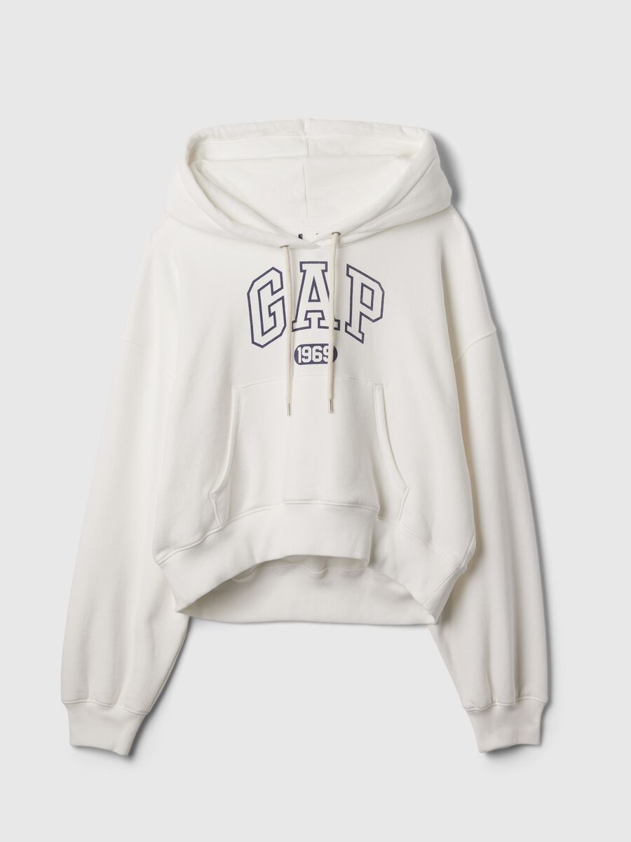 Felpa crop con cappuccio stampa logo Donna_2