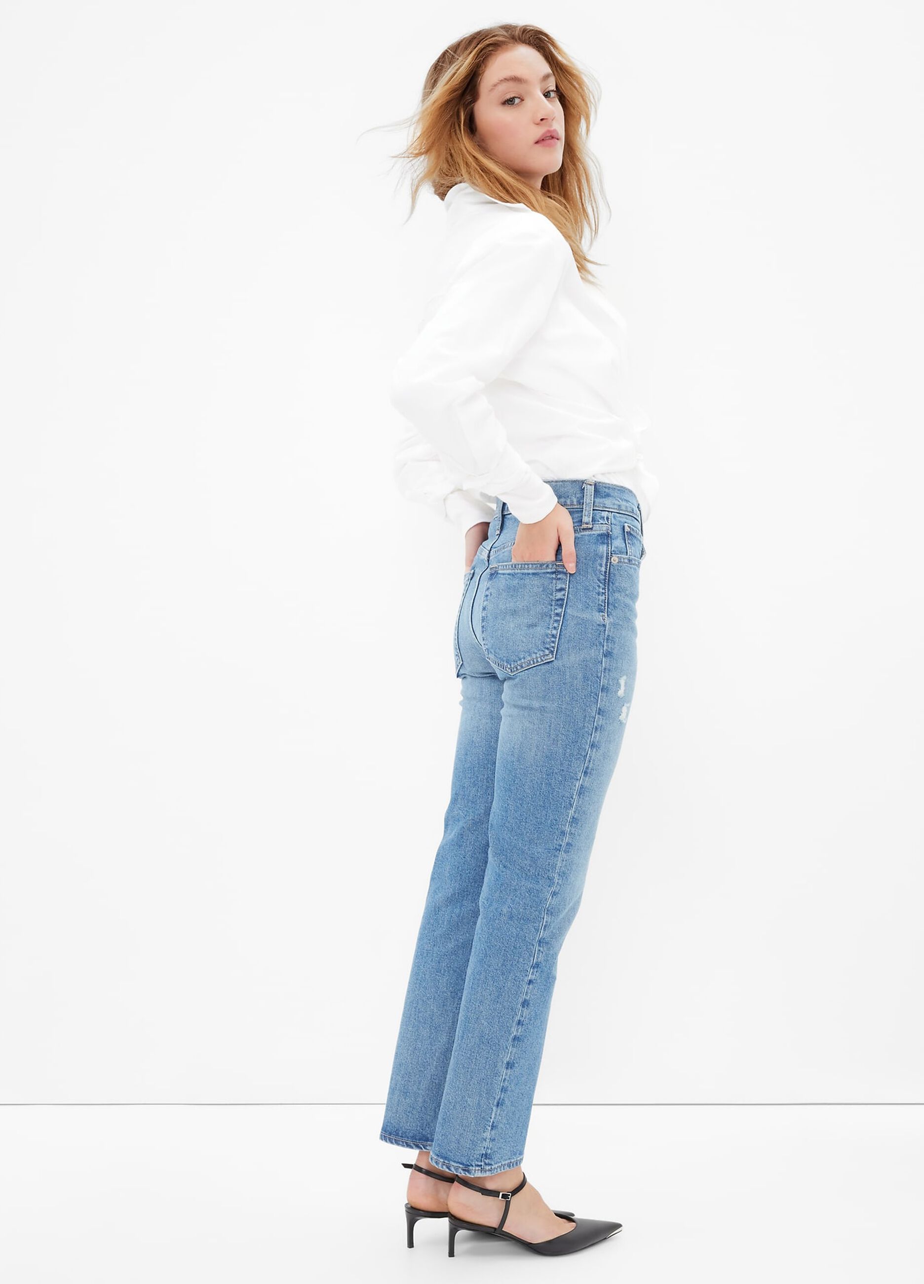 Straight fit jeans with worn look