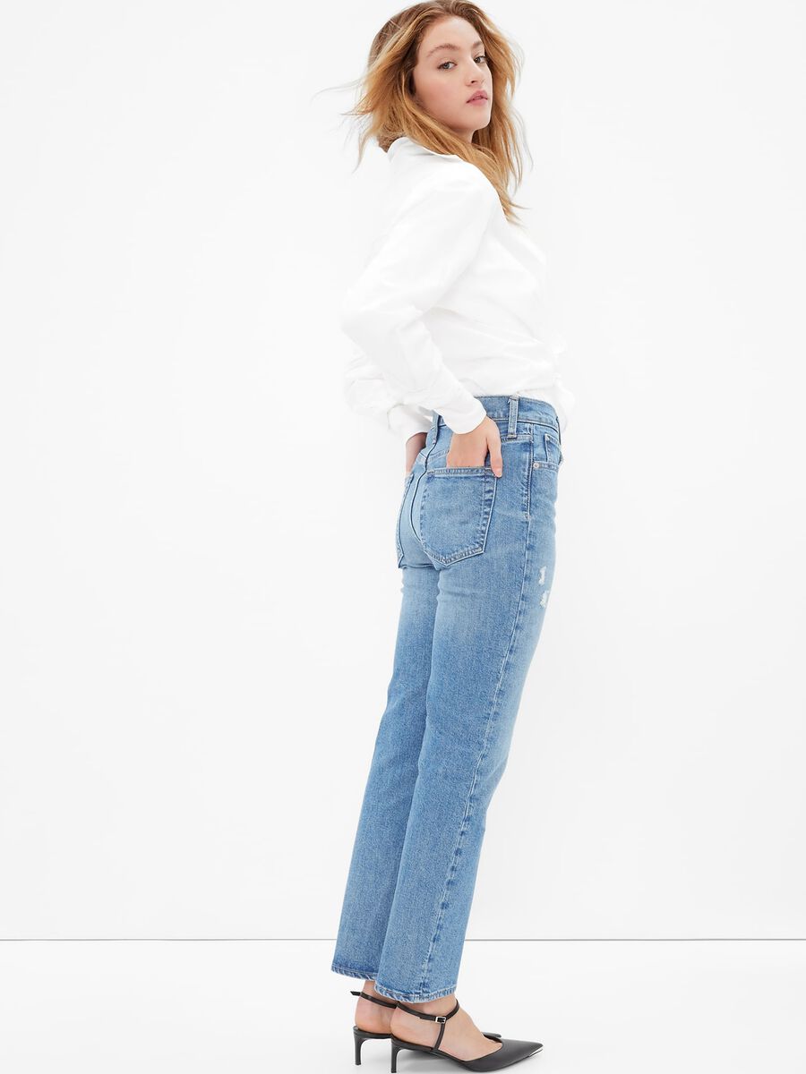 Straight fit jeans with worn look Woman_1