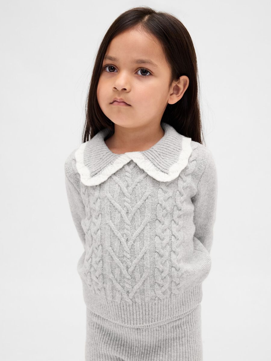 Maglione grigio per bambina con collo a pizzo Bimba_1