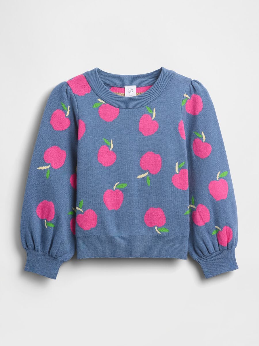 Maglione blu per bambina con stampa di mele Bimba_0