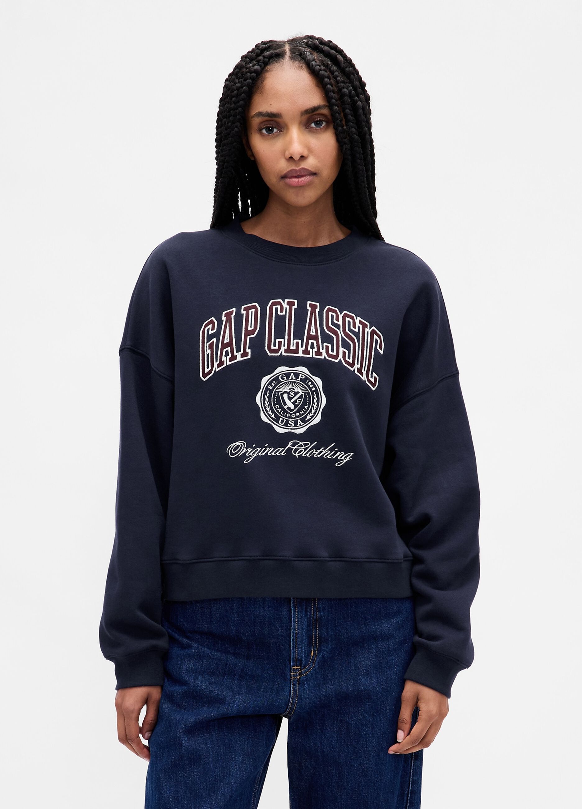 Blue Sweatshirt with Text in Cotton Blend