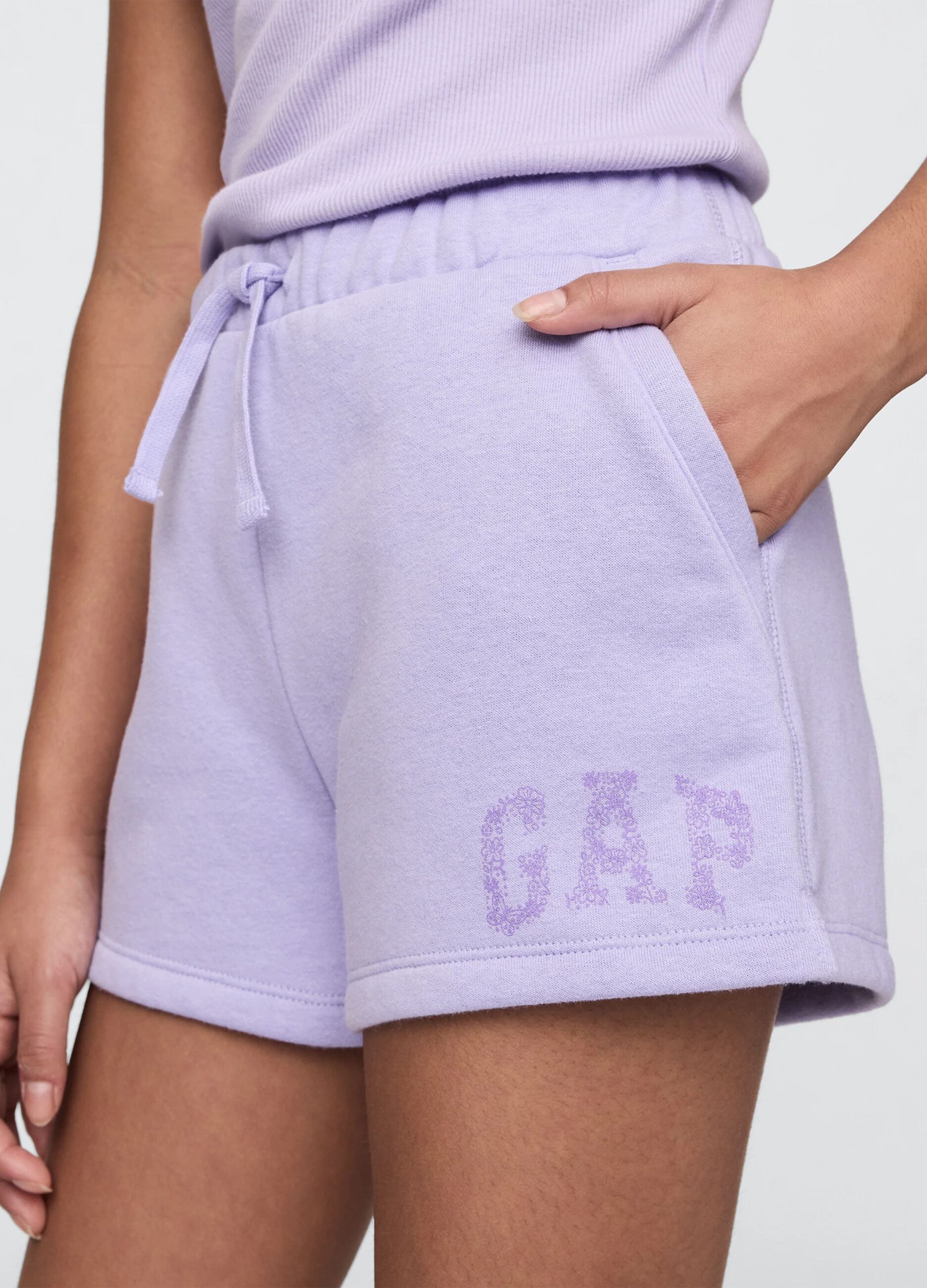 Shorts viola con coulisse e stampa logo_3