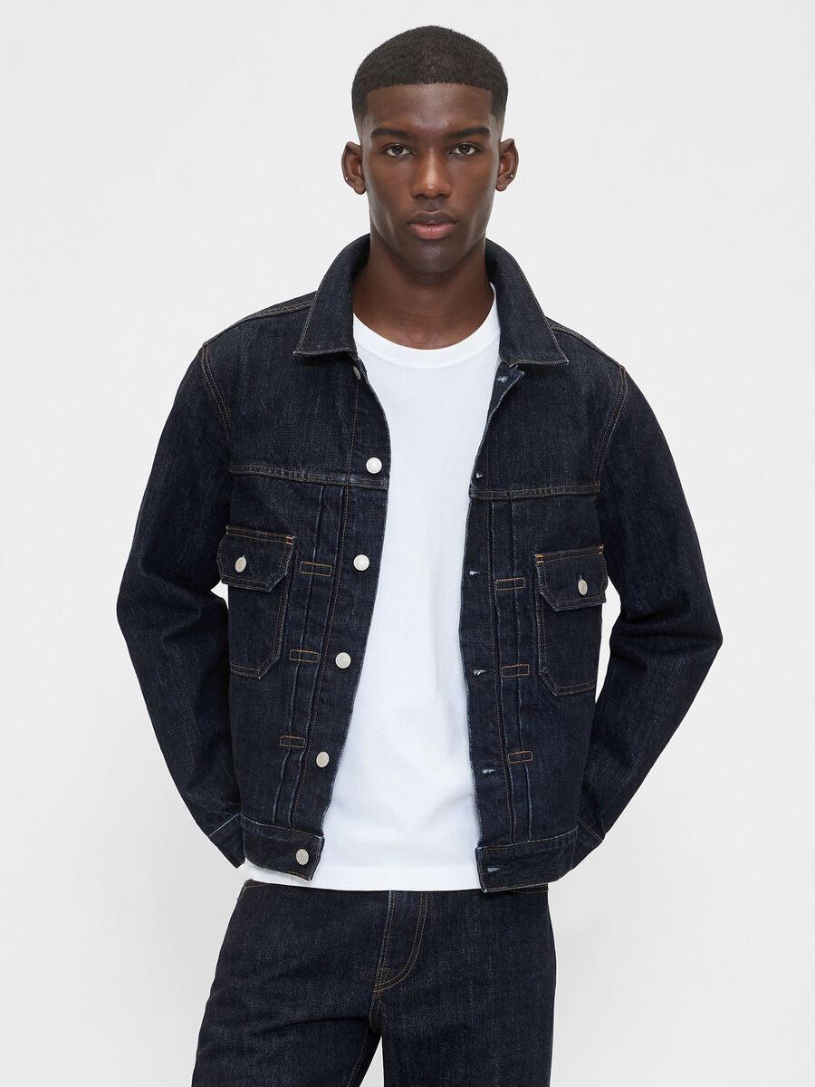Giacca denim blu in cotone Uomo_0