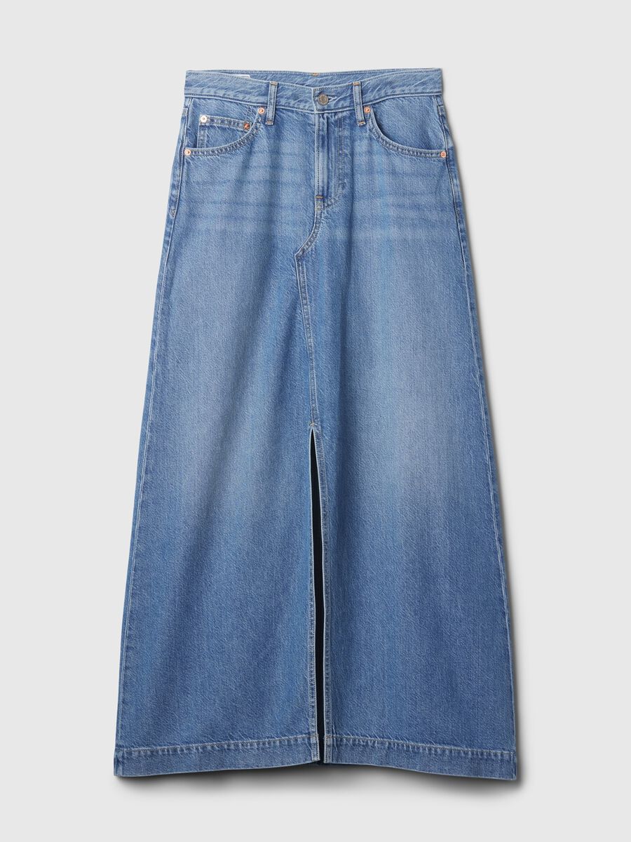 Gonna lunga in denim con spacco Donna_4