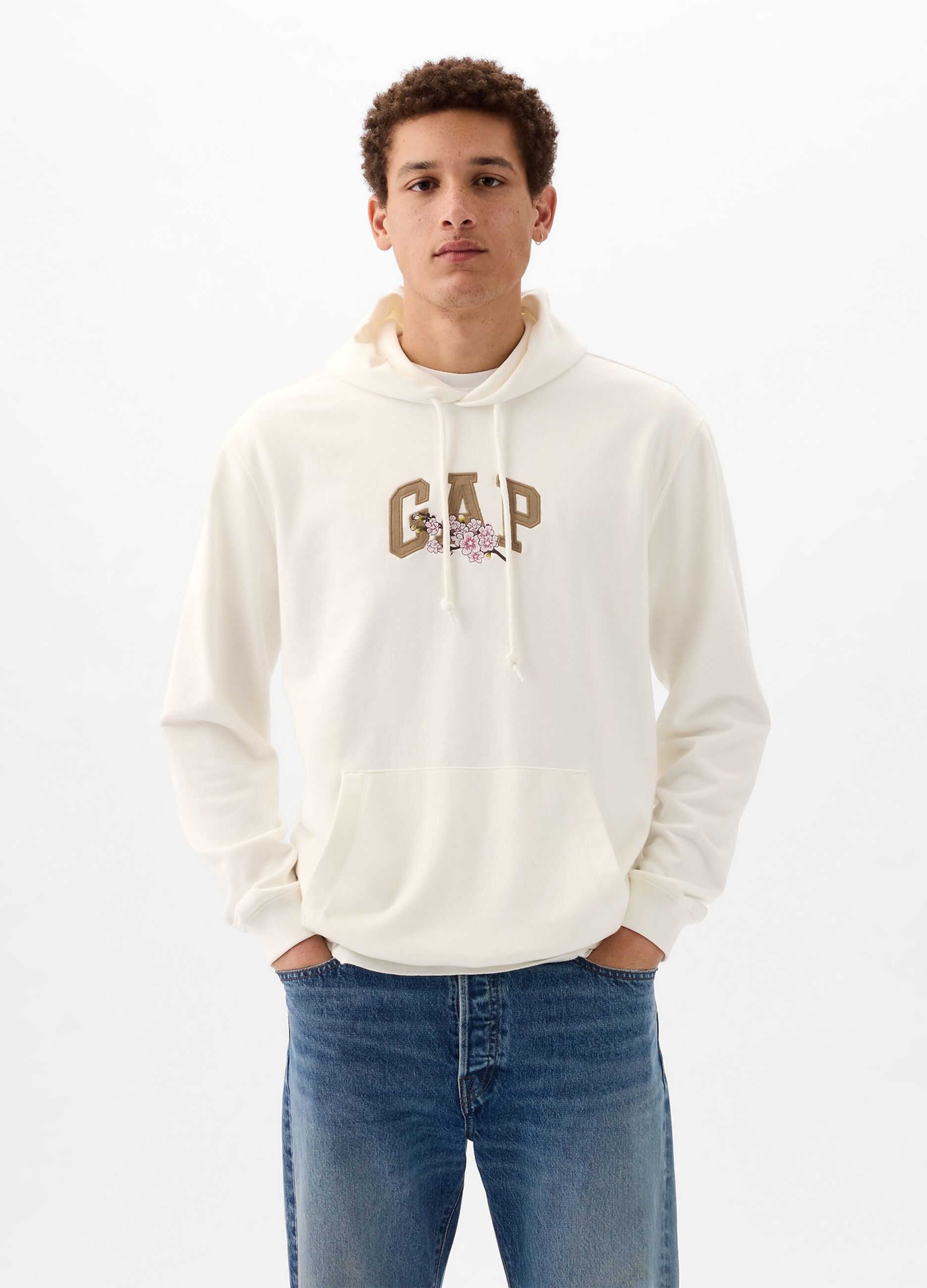 Sweatshirt with logo embroidery and cherry blossom