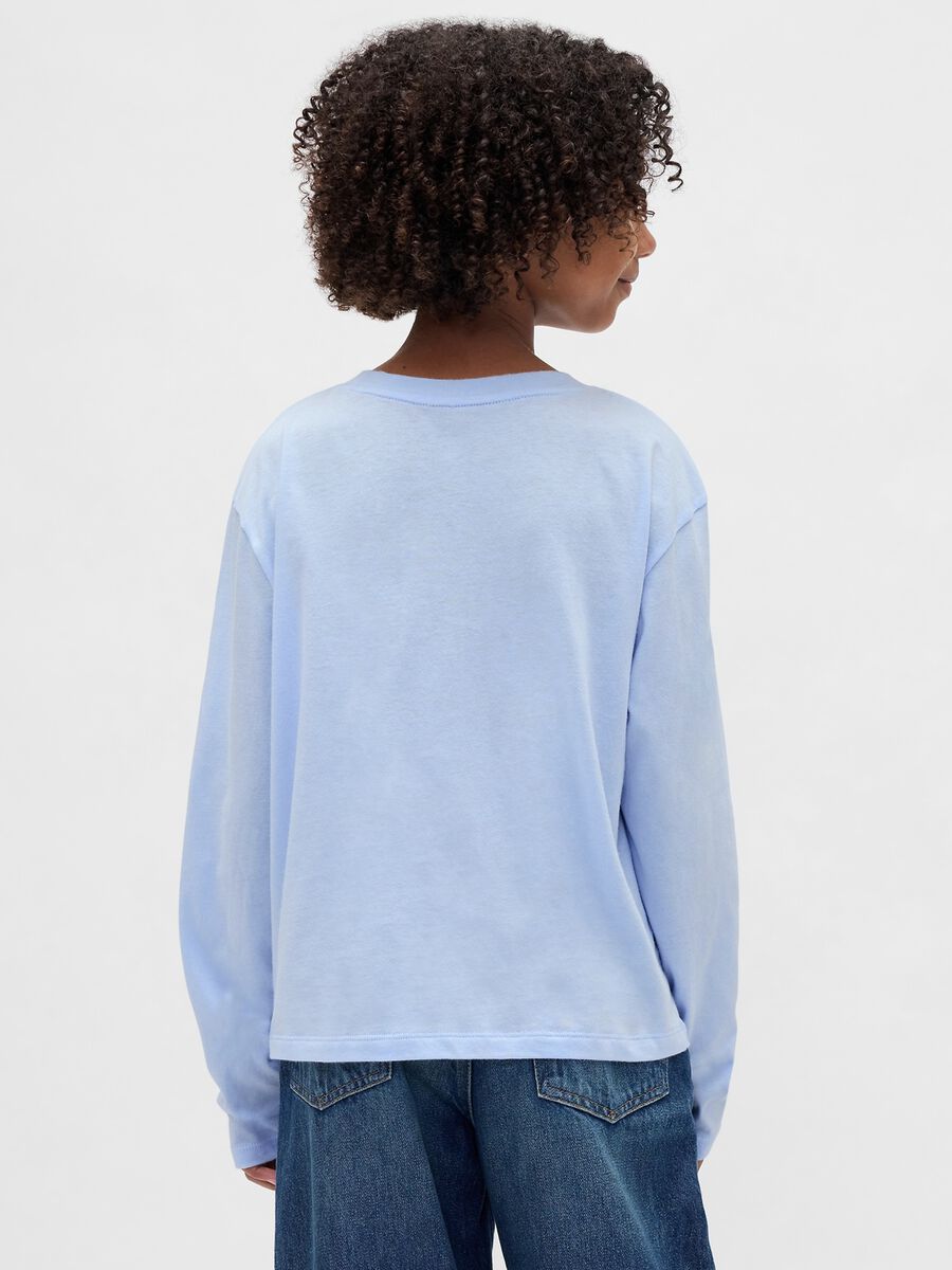 Blue long-sleeve cotton t-shirt with decorative hearts Girl_1