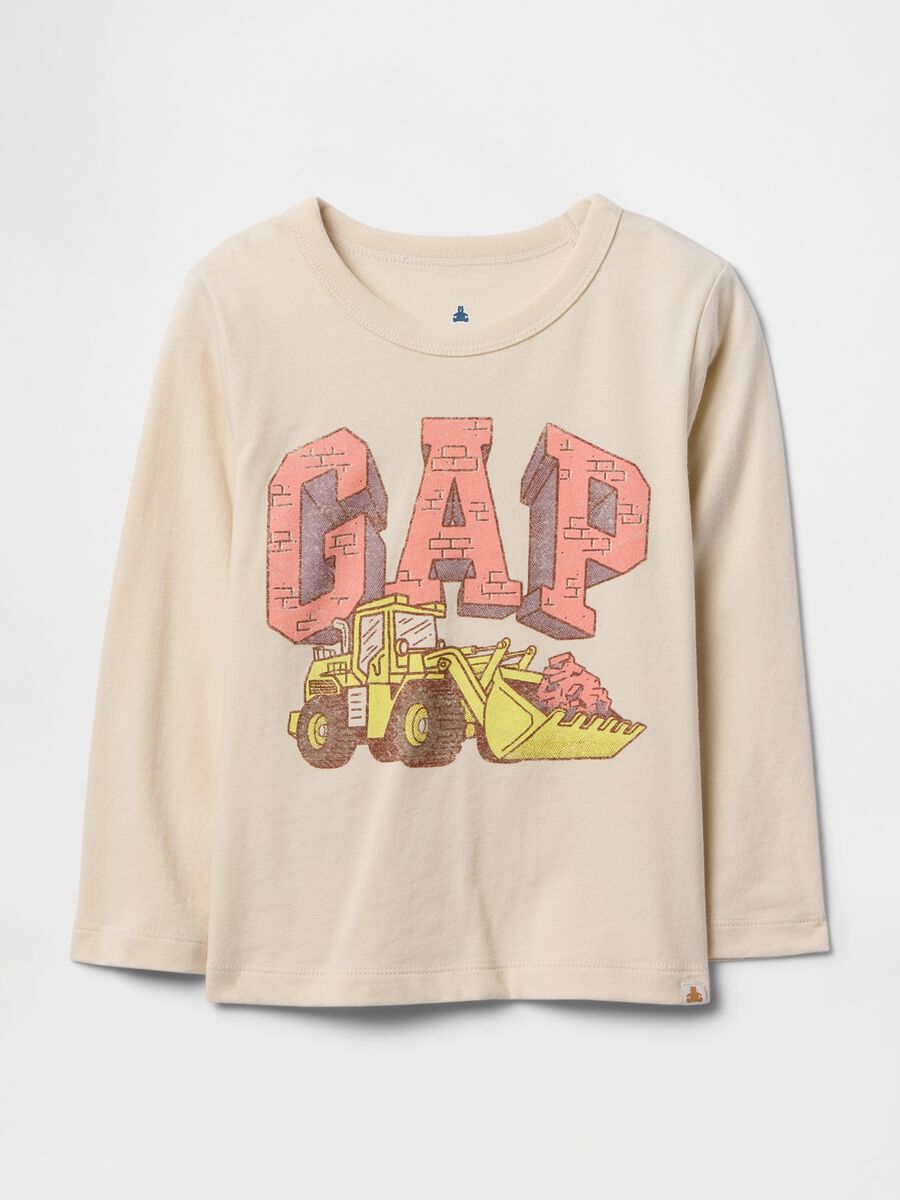 T-shirt beige con stampa GAP e escavatore Bimbo_0