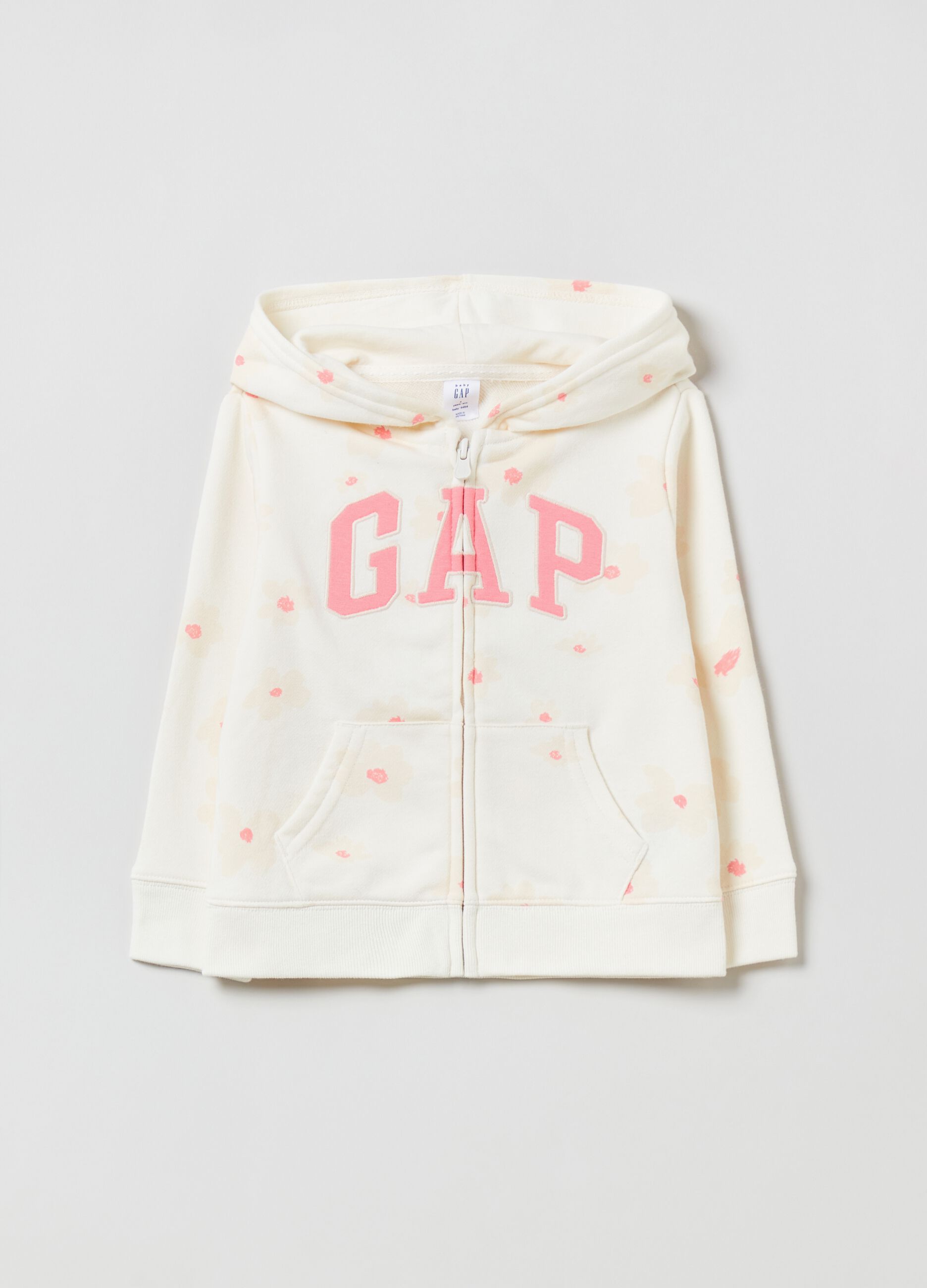 Full-zip con cappuccio stampa fiori e patch logo 