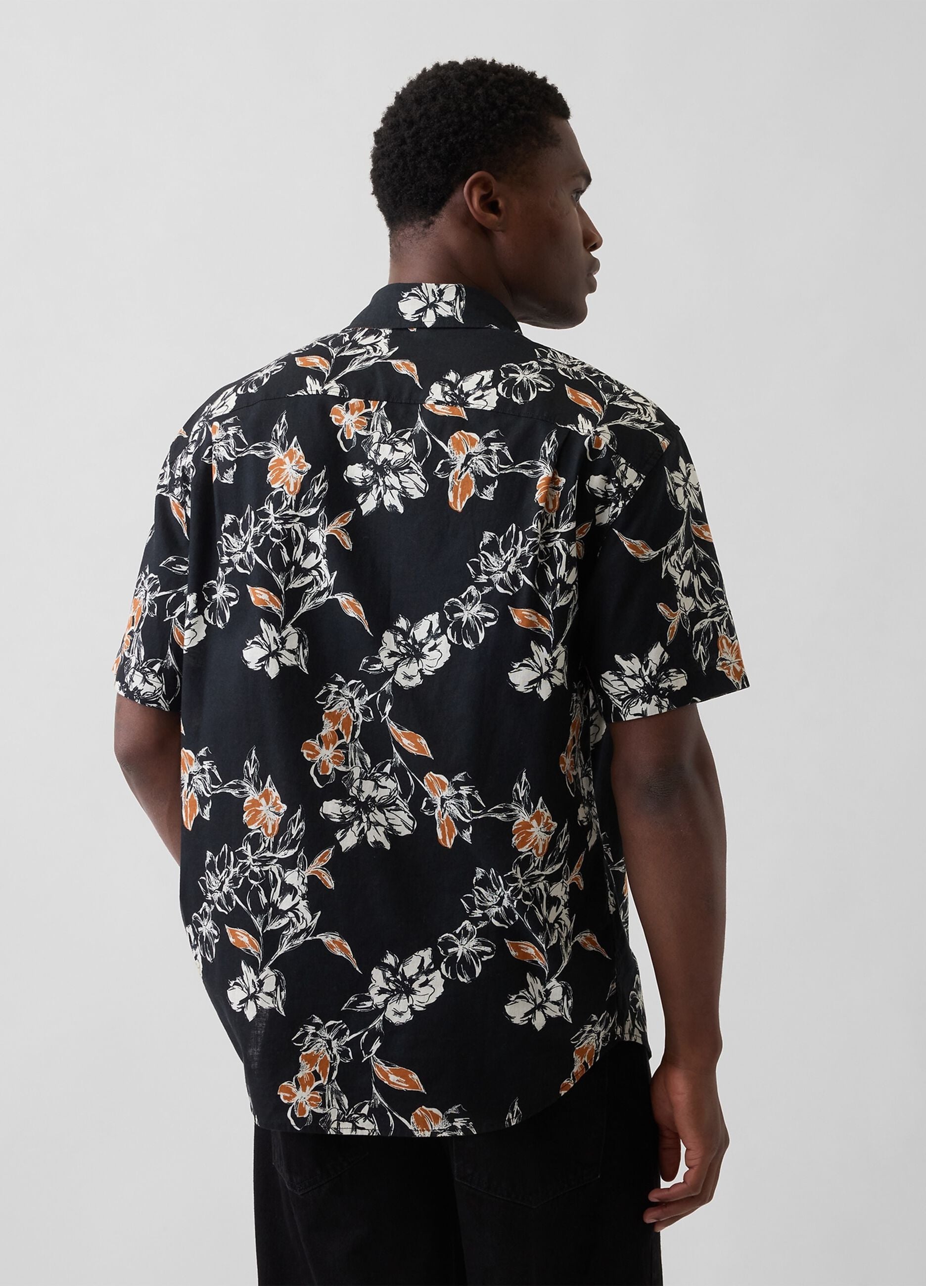Camicia a fiori in misto lino e cotone