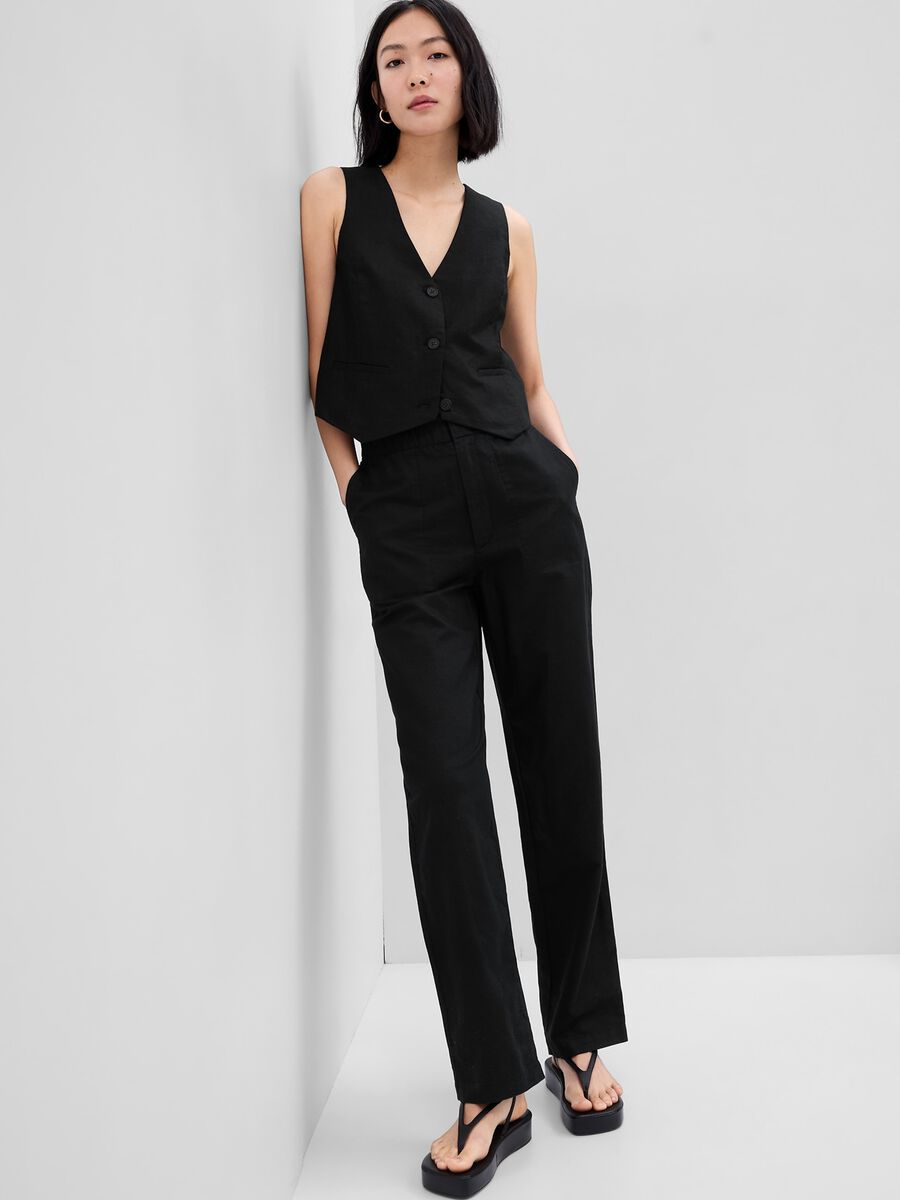 Straight-fit trousers in linen and cotton Woman_0