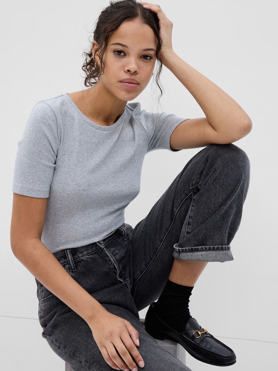 Round-neck T-shirt in cotton and modal mélange Woman_0