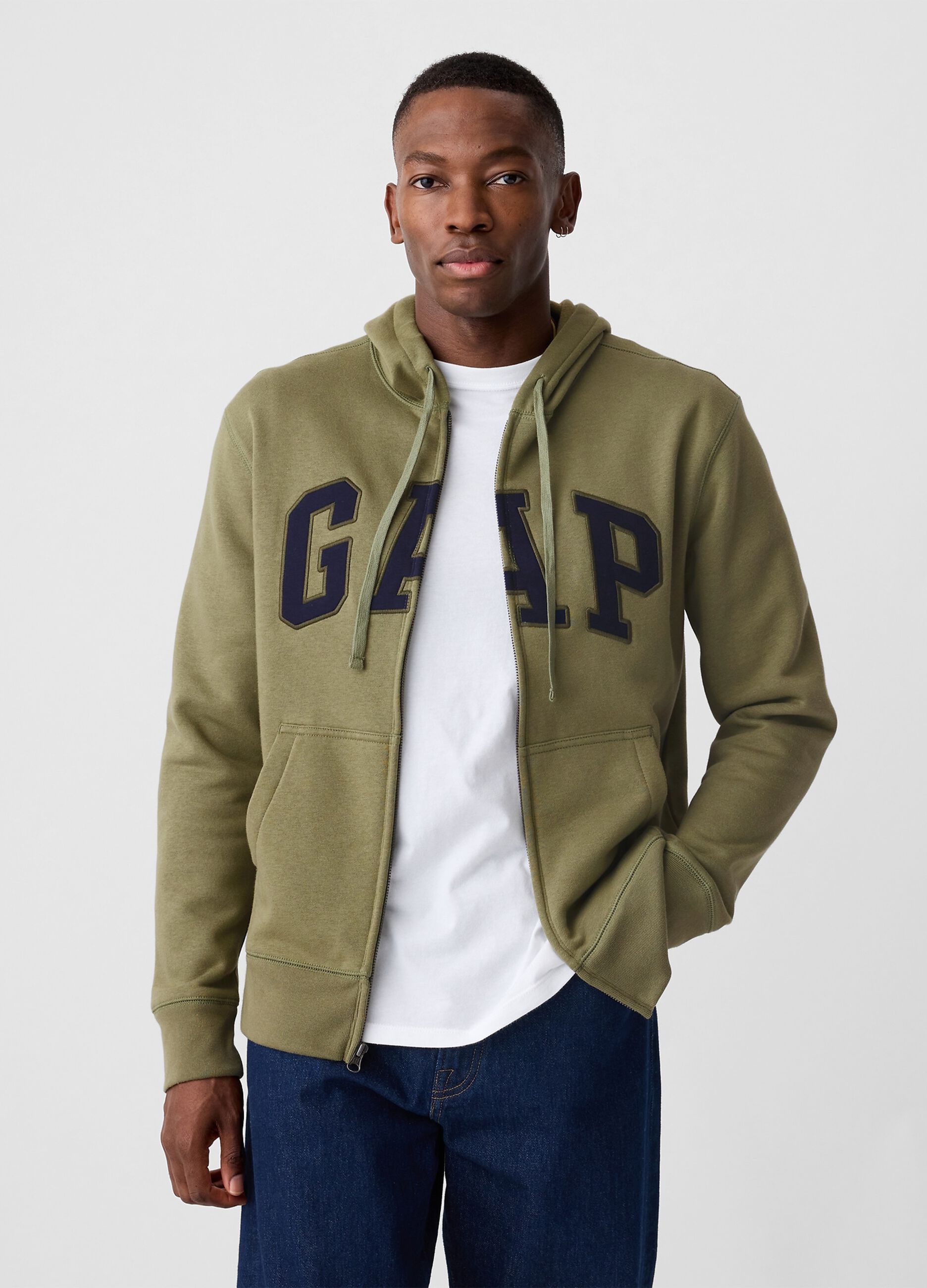 Full-zip sweatshirt with hood and logo embroidery