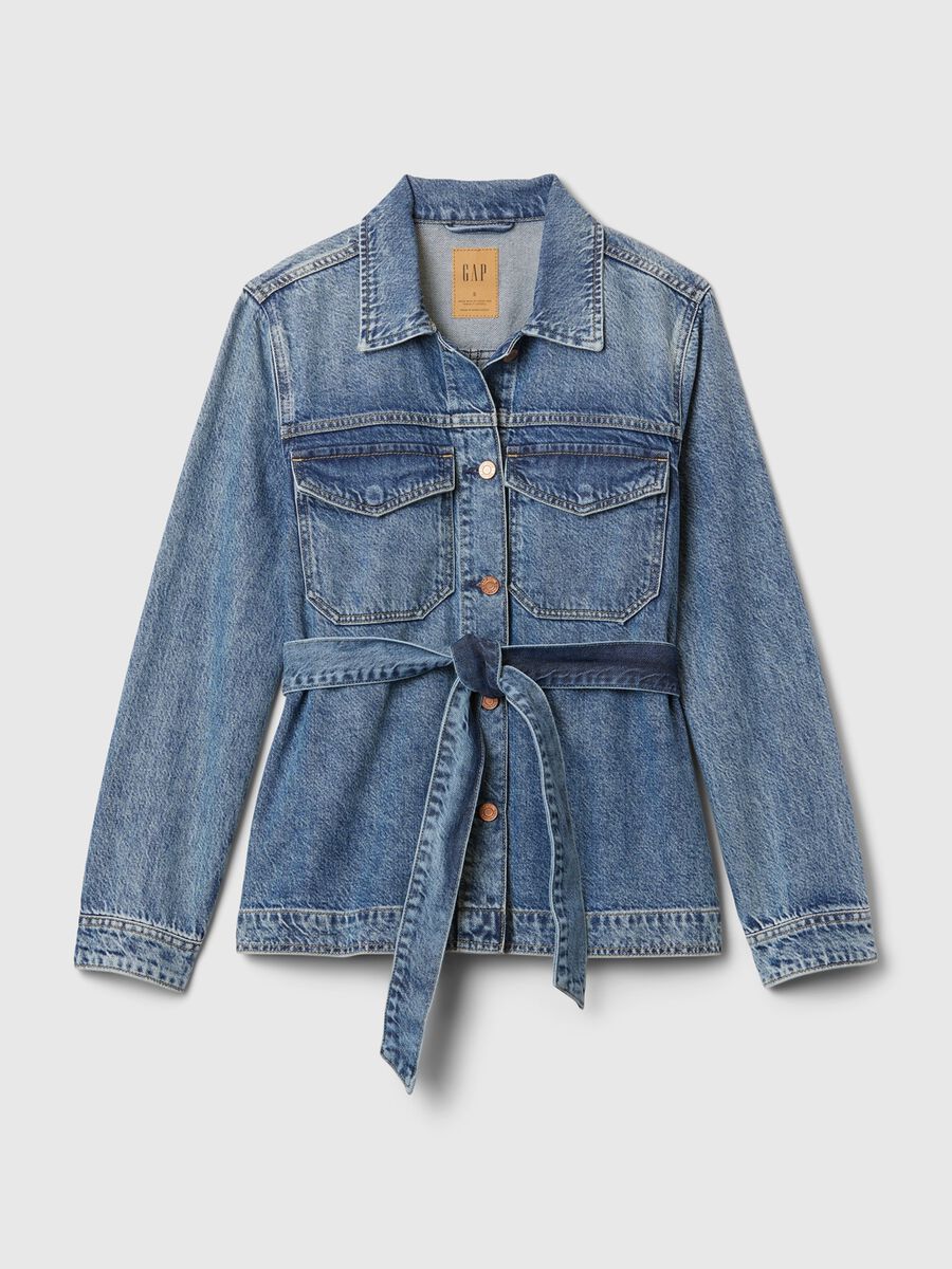 Giacca corta in denim con cintura Donna_4