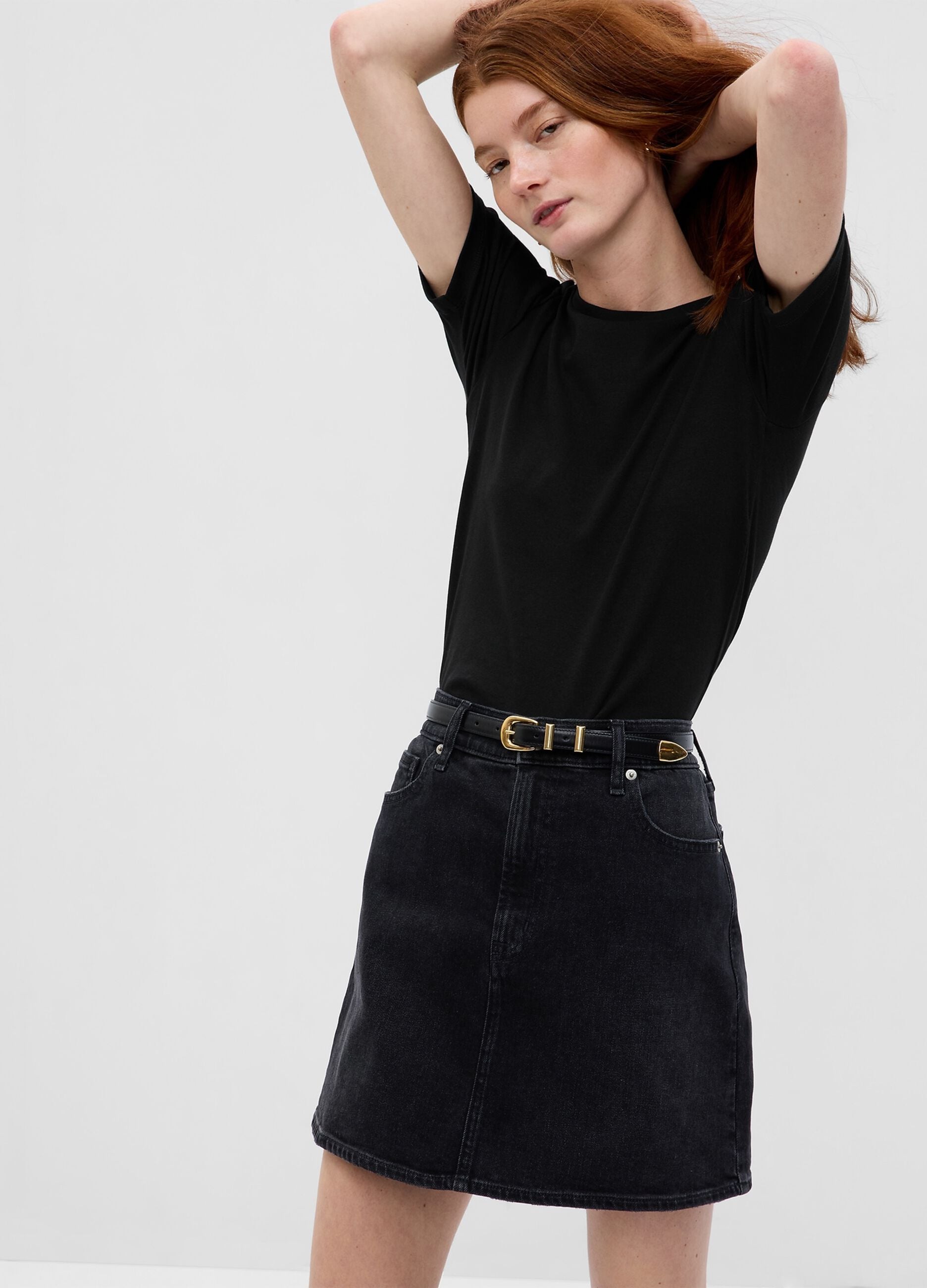 T-shirt girocollo in cotone e viscosa stretch