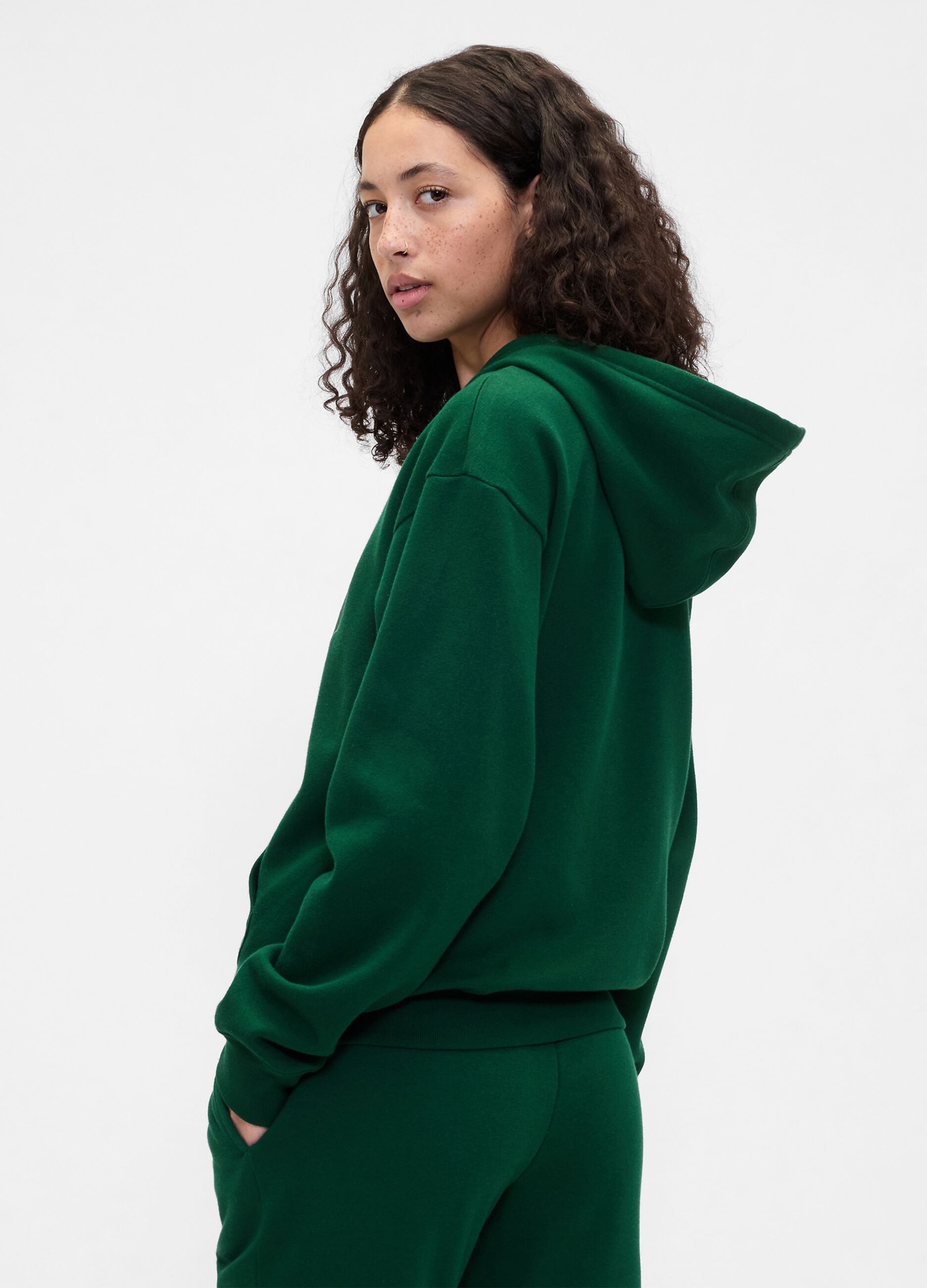 Green Hooded Sweatshirt with Full Zip_1