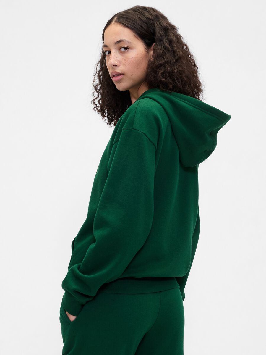 Green Hooded Sweatshirt with Full Zip Woman_1