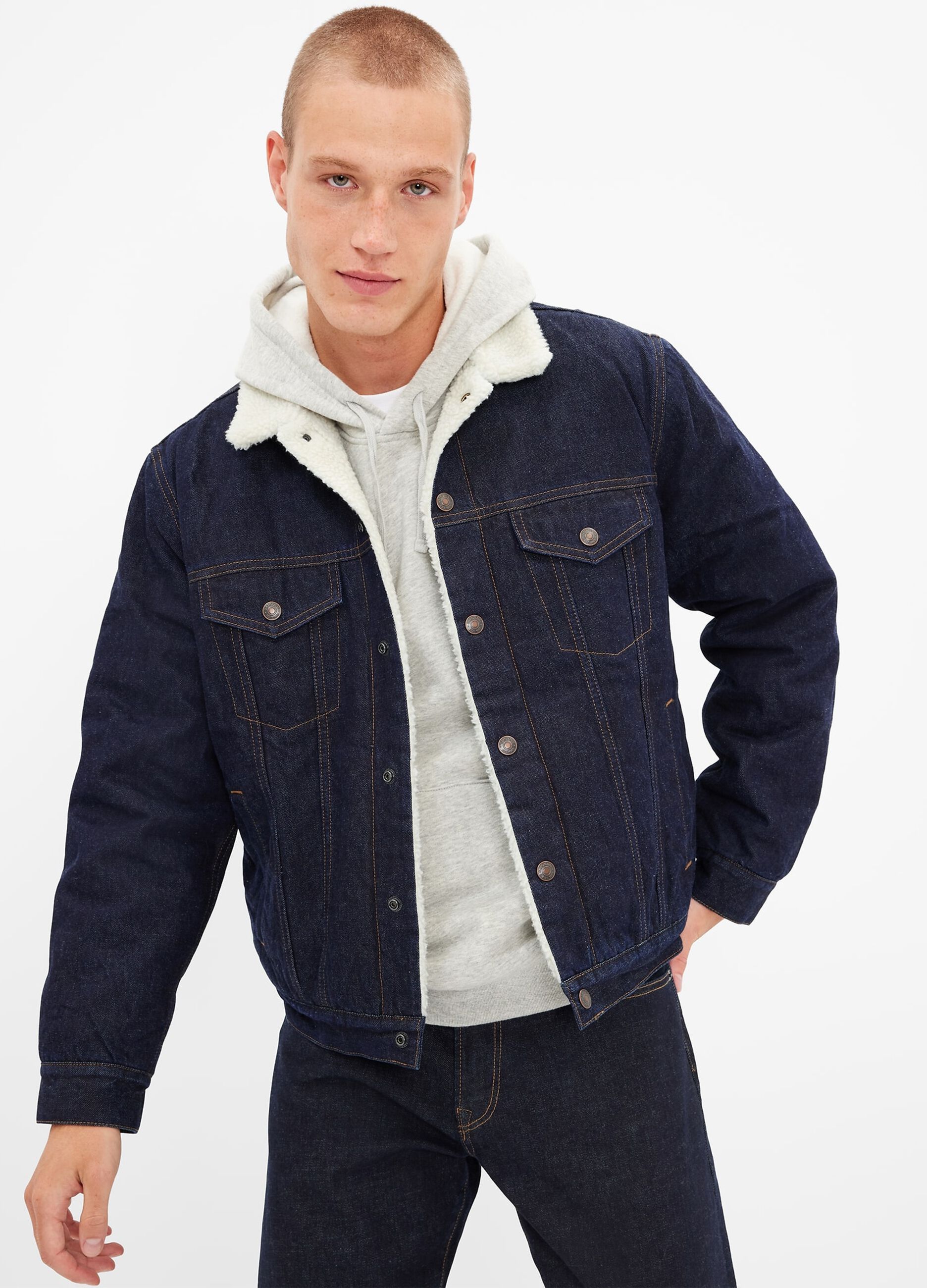 Denim jacket with sherpa lining