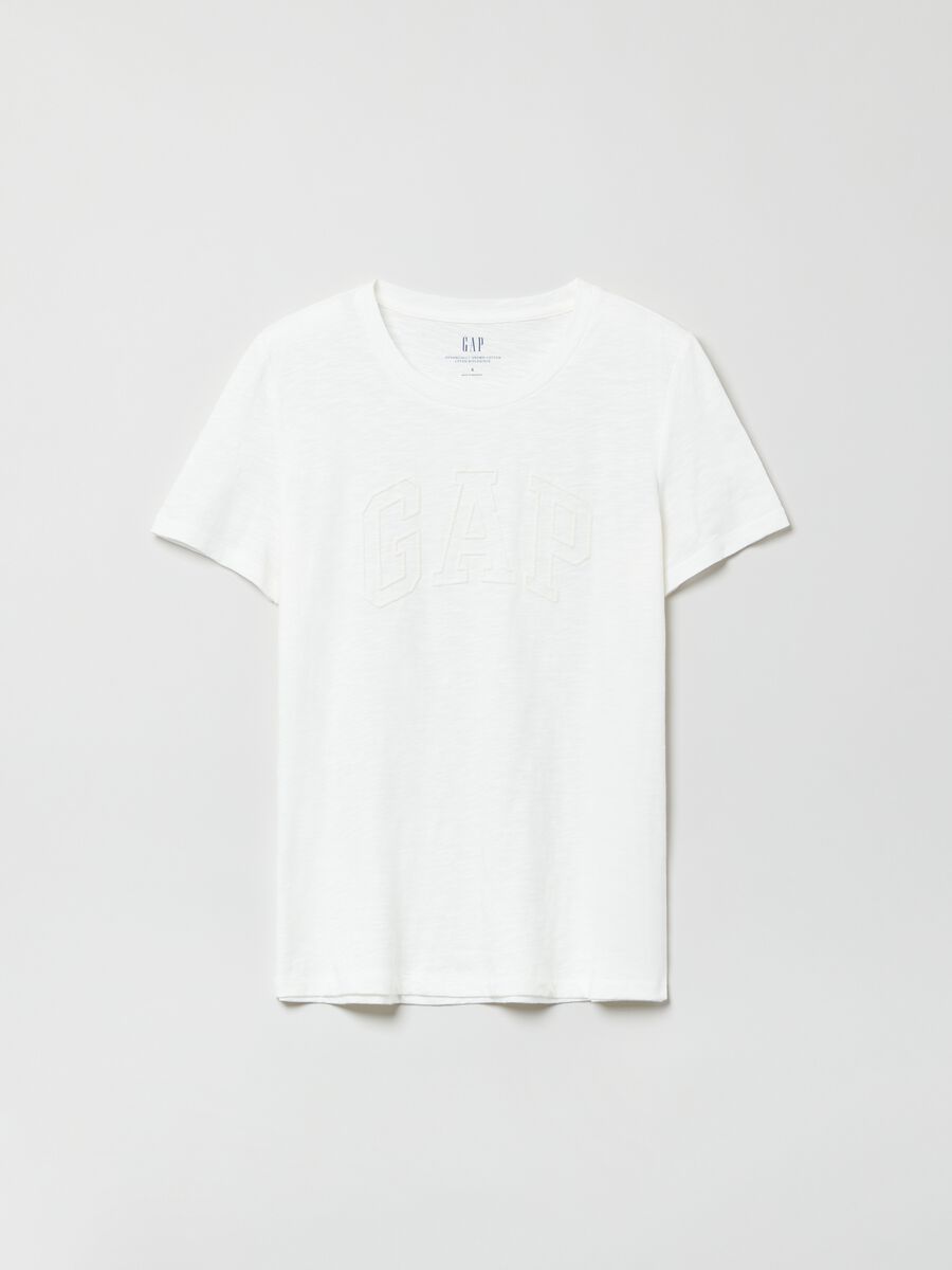 Cotton slub T-shirt with logo print Woman_0
