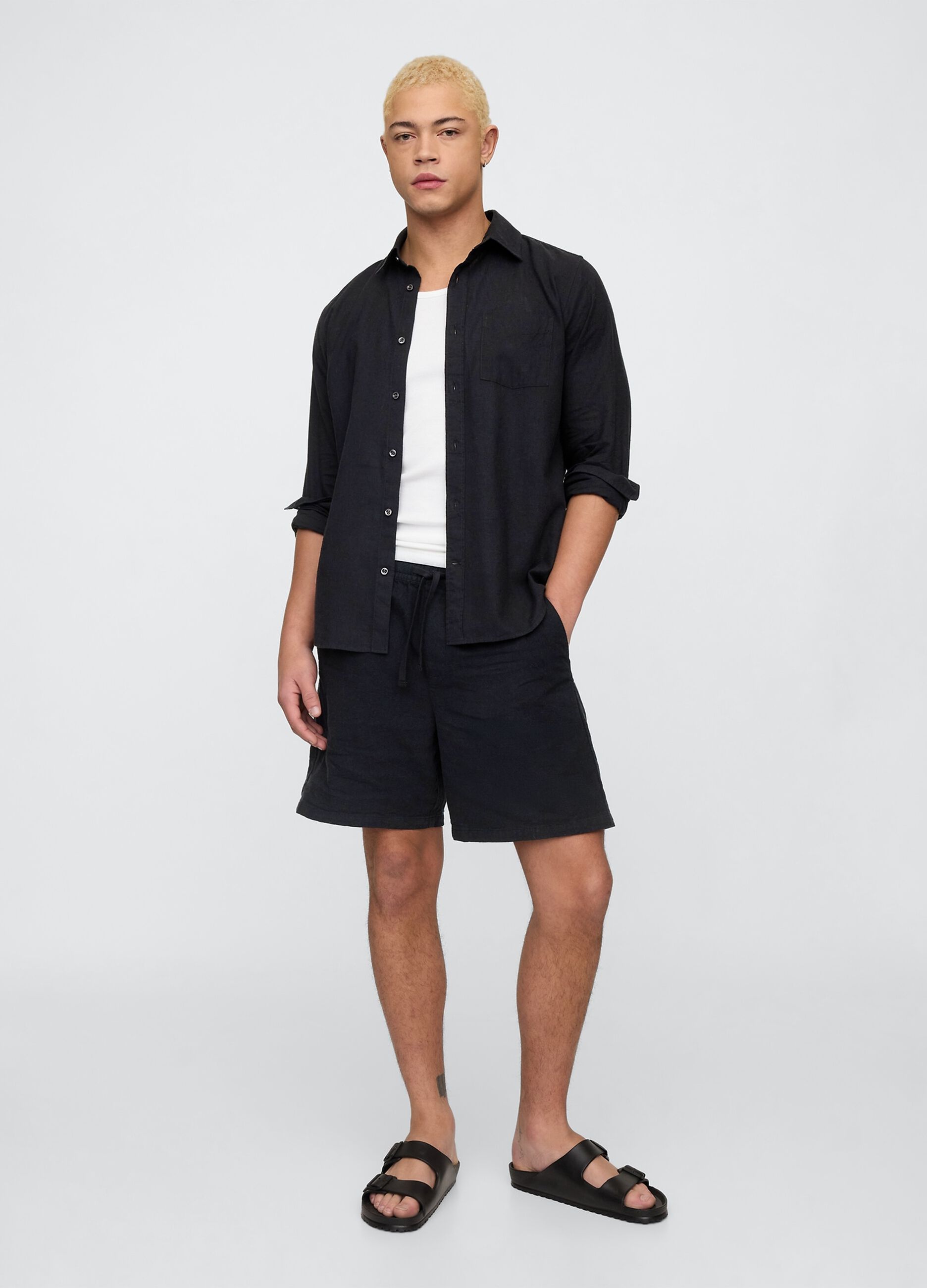 Shorts in misto cotone e lino